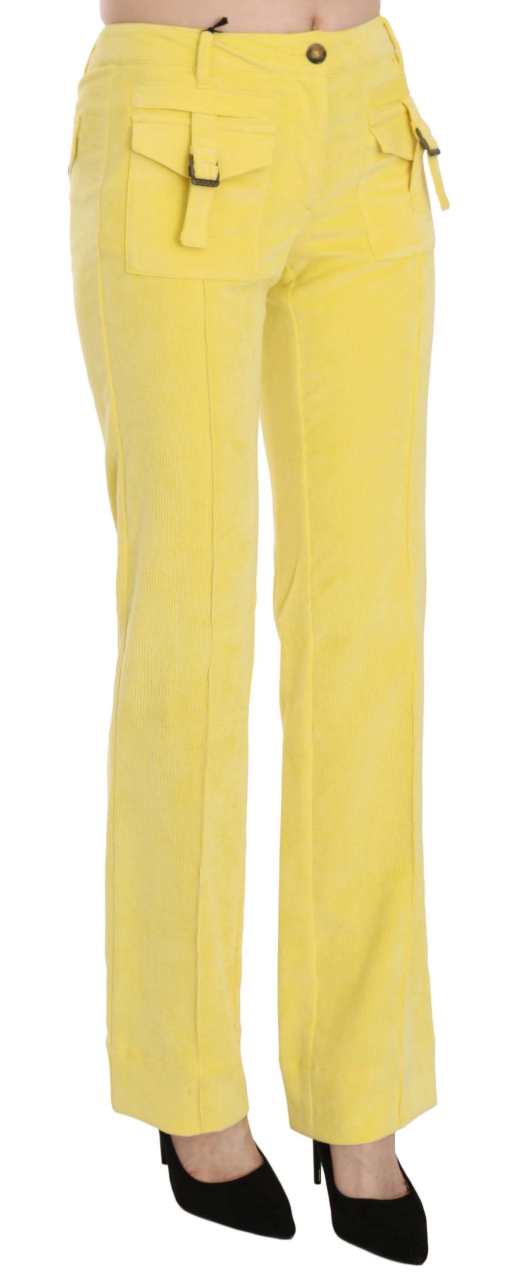 Just Cavalli Pantalon chic en velours côtelé jaune taille moyenne