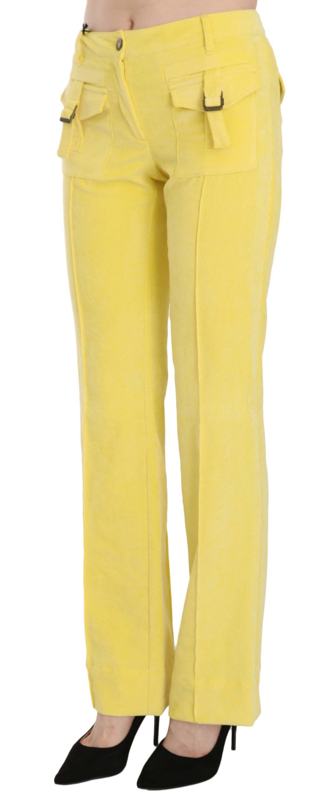 Just Cavalli Pantalon chic en velours côtelé jaune taille moyenne