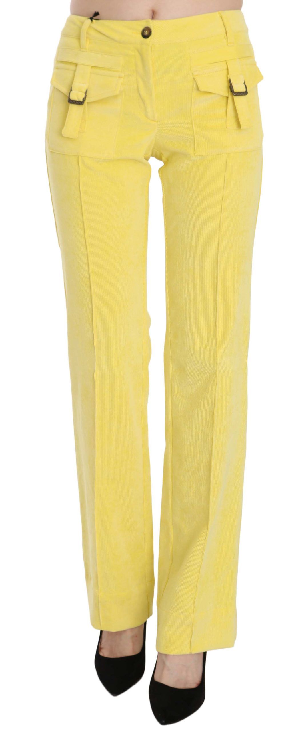 Just Cavalli Pantalon chic en velours côtelé jaune taille moyenne