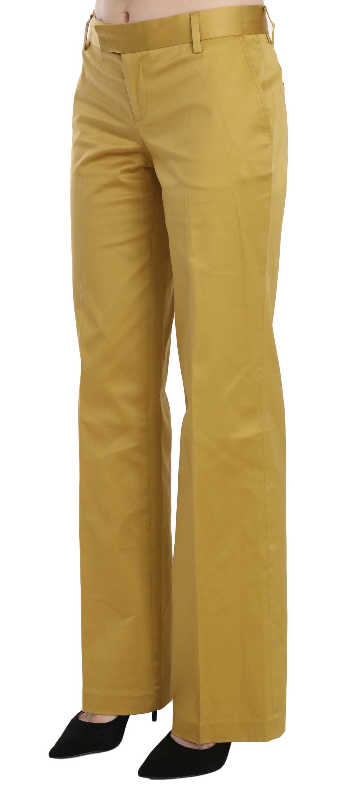 Just Cavalli Mustard Mid Waist Tailored Cotton Pants