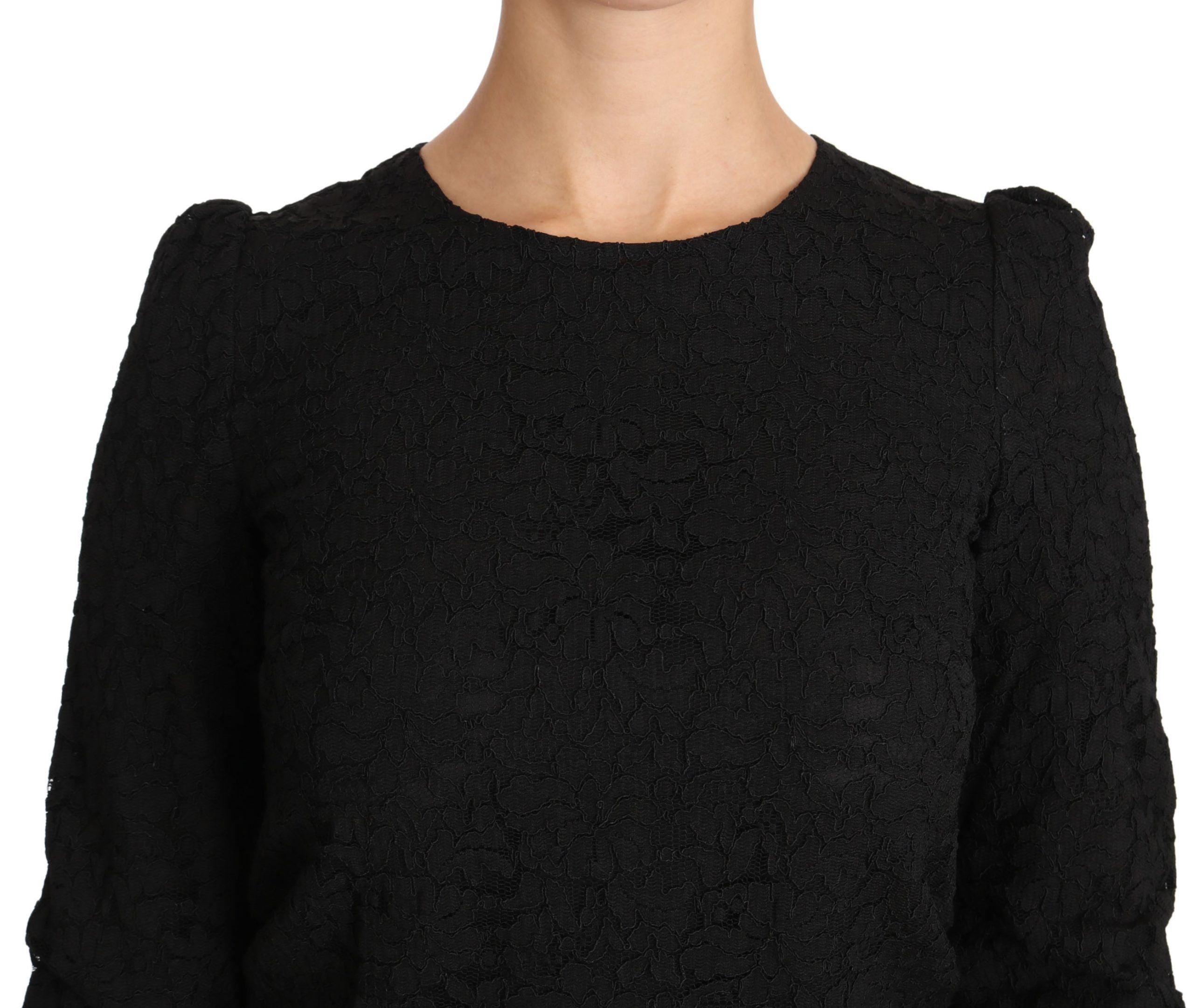 Dolce &amp; Gabbana Blouse élégante à col rond à fleurs noire