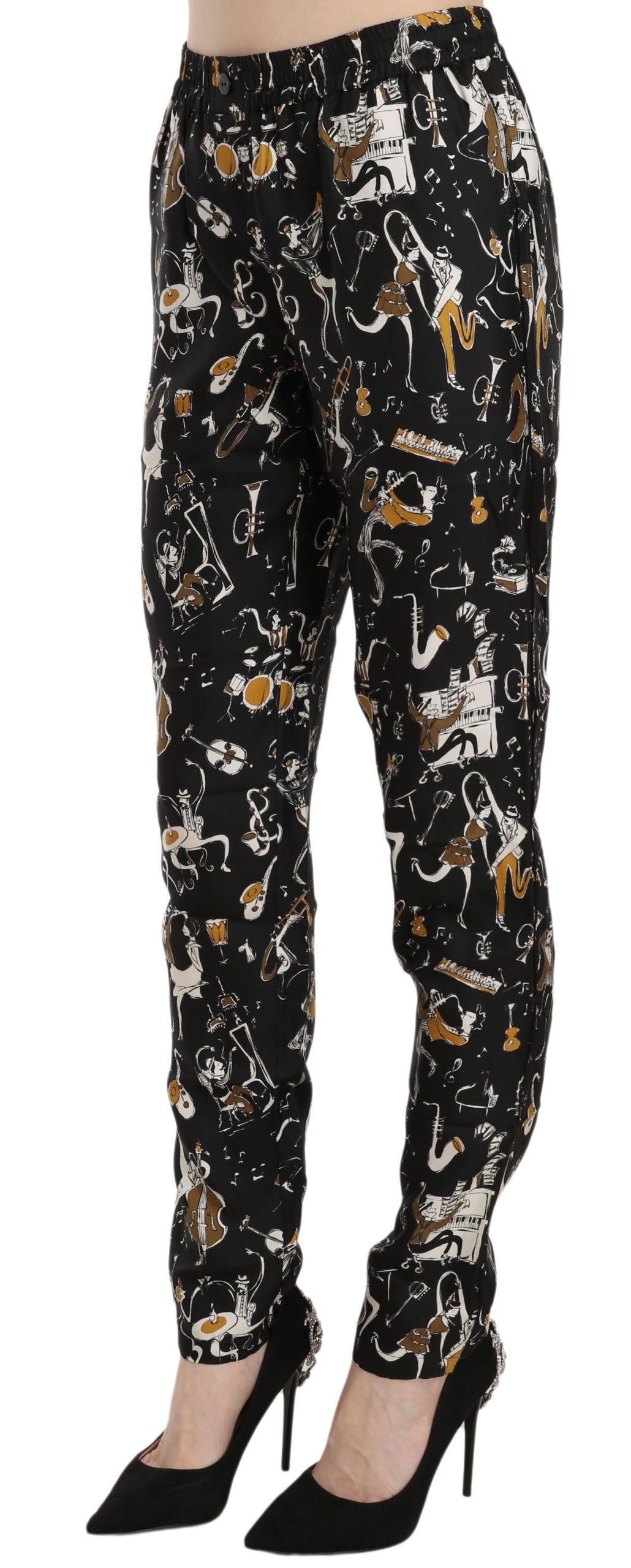 Dolce &amp; Gabbana Pantalon élégant en soie fuselée taille haute