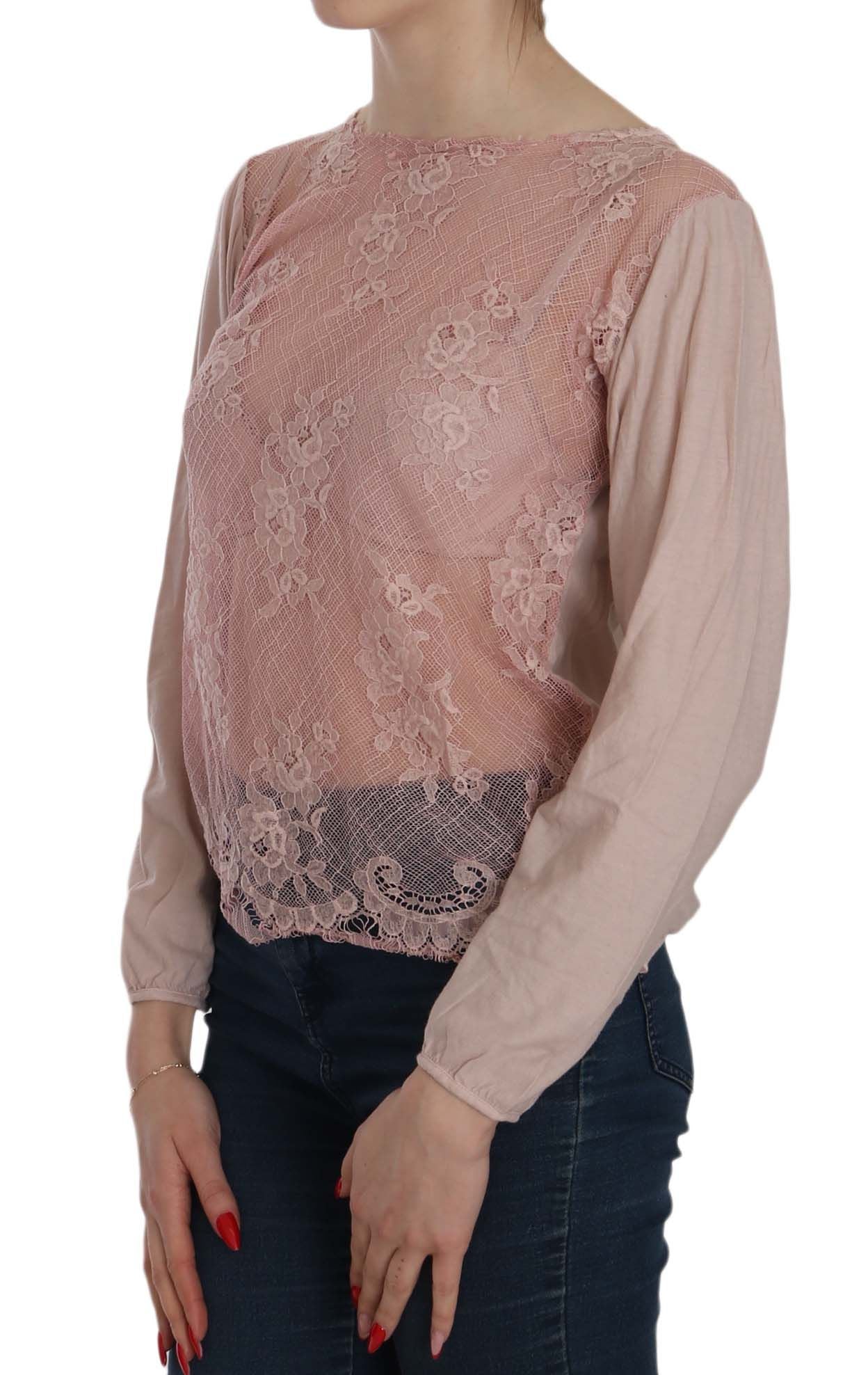 PINK MEMORIES Blouse élégante à col bateau en dentelle rose