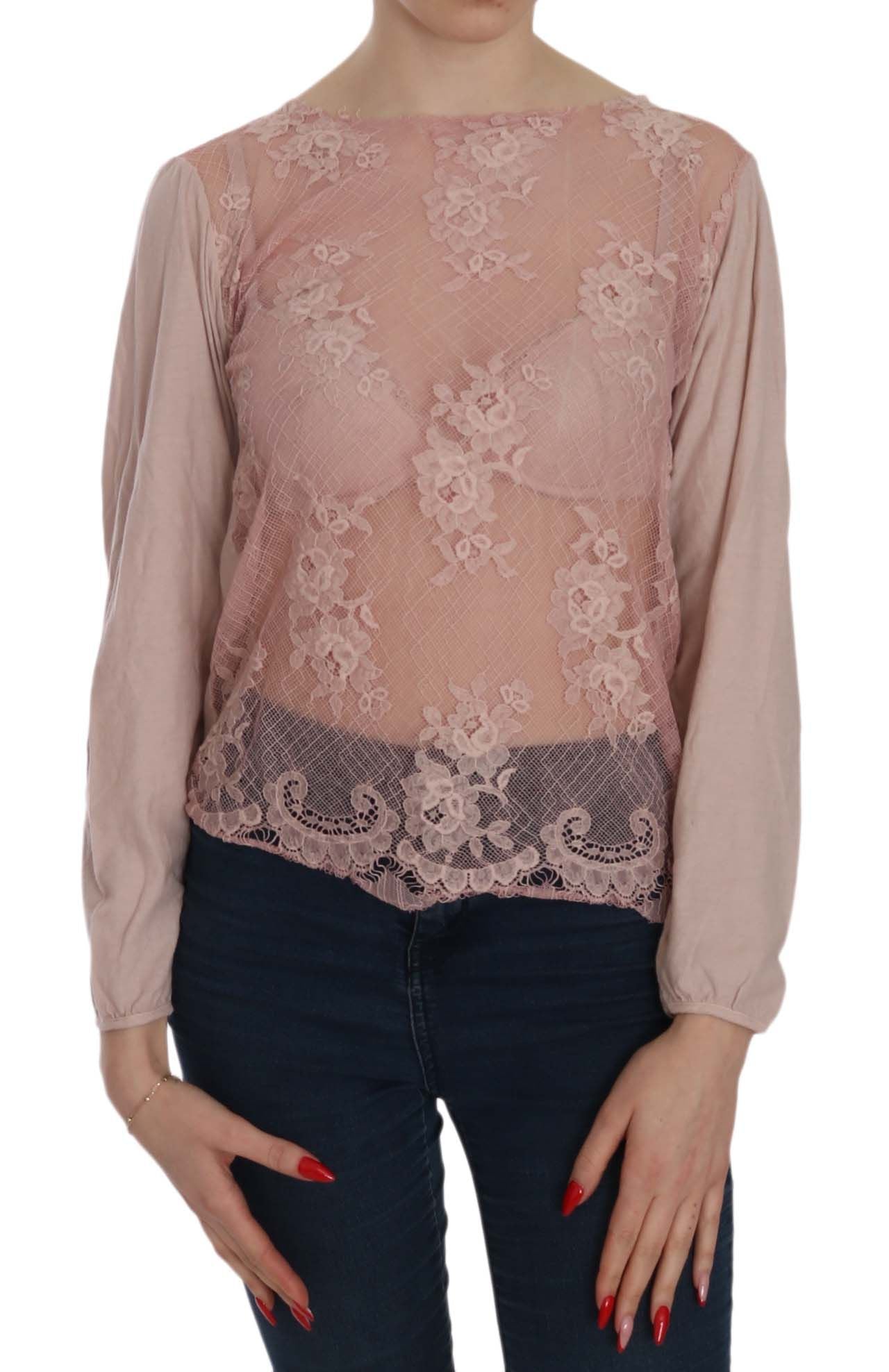 PINK MEMORIES Blouse élégante à col bateau en dentelle rose