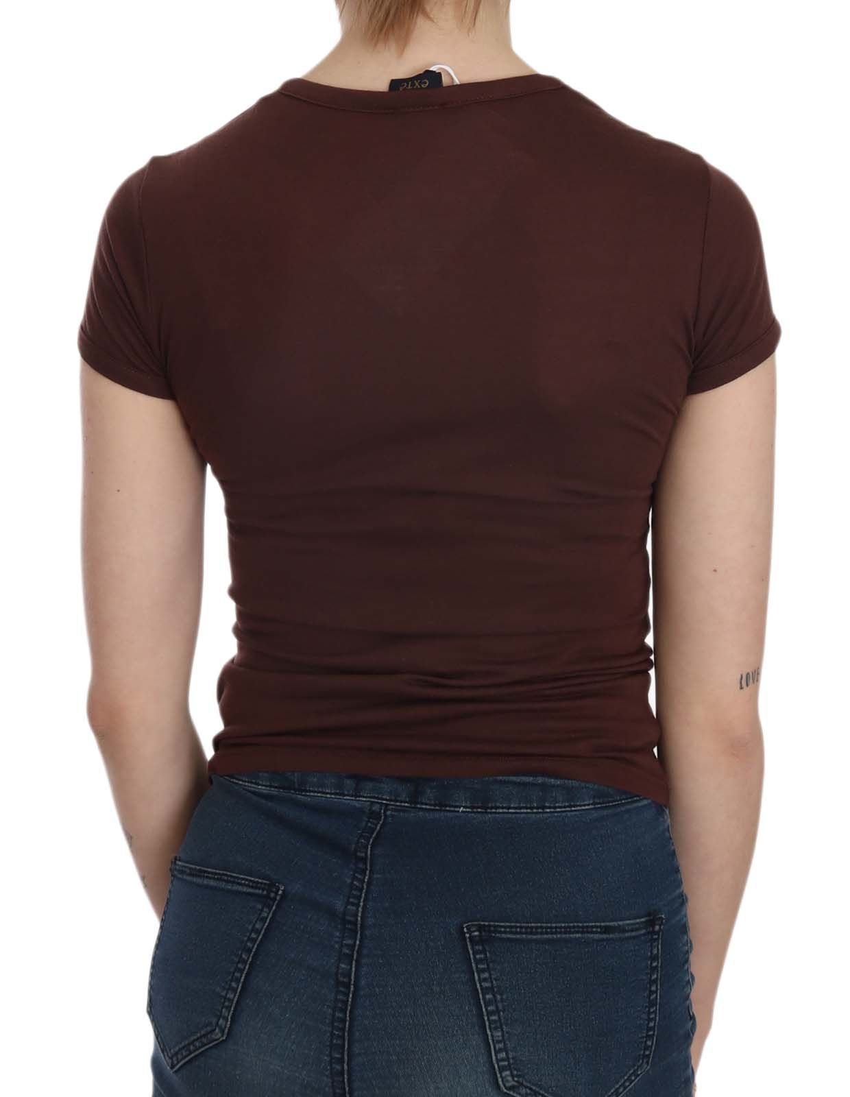 Exte Chic - Blouse marron à col rond et imprimé cœurs