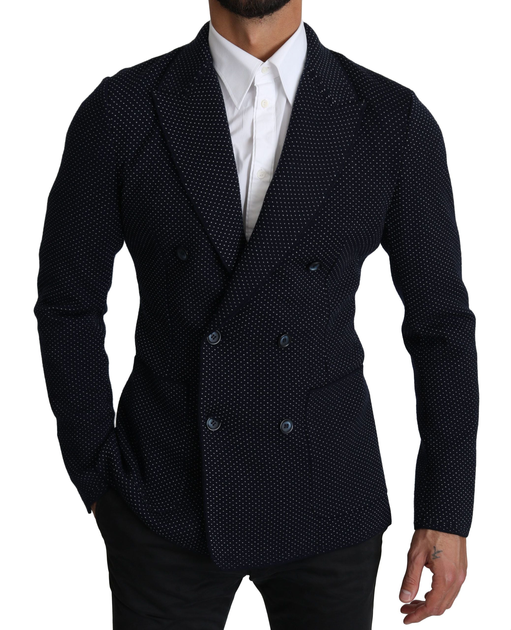 Dolce &amp; Gabbana Blazer slim à pois bleu foncé élégant