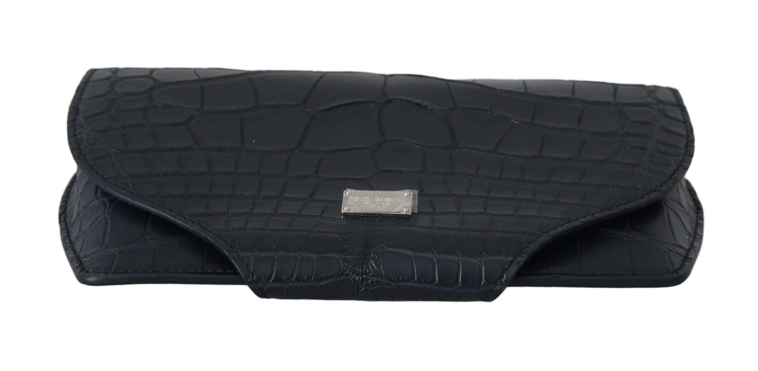 Dolce &amp; Gabbana Pochette à lunettes en cuir de crocodile bleu élégant