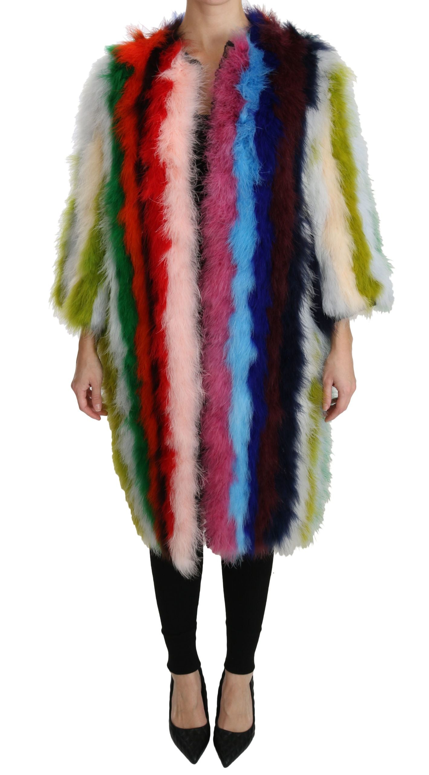 Dolce &amp; Gabbana Veste longue en plumes multicolores élégante