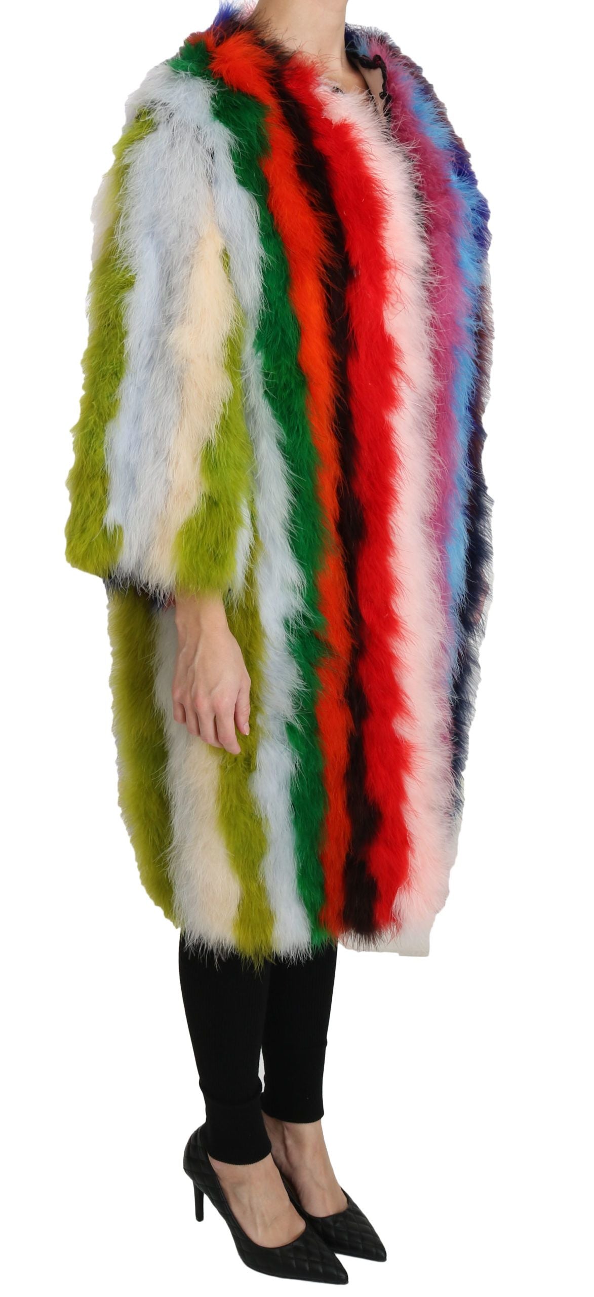 Dolce &amp; Gabbana Veste longue en plumes multicolores élégante