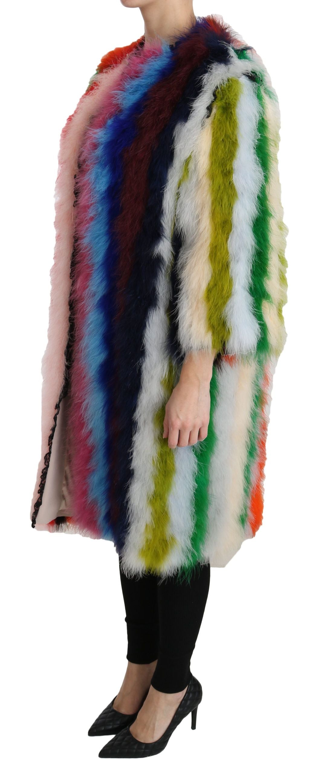 Dolce &amp; Gabbana Veste longue en plumes multicolores élégante