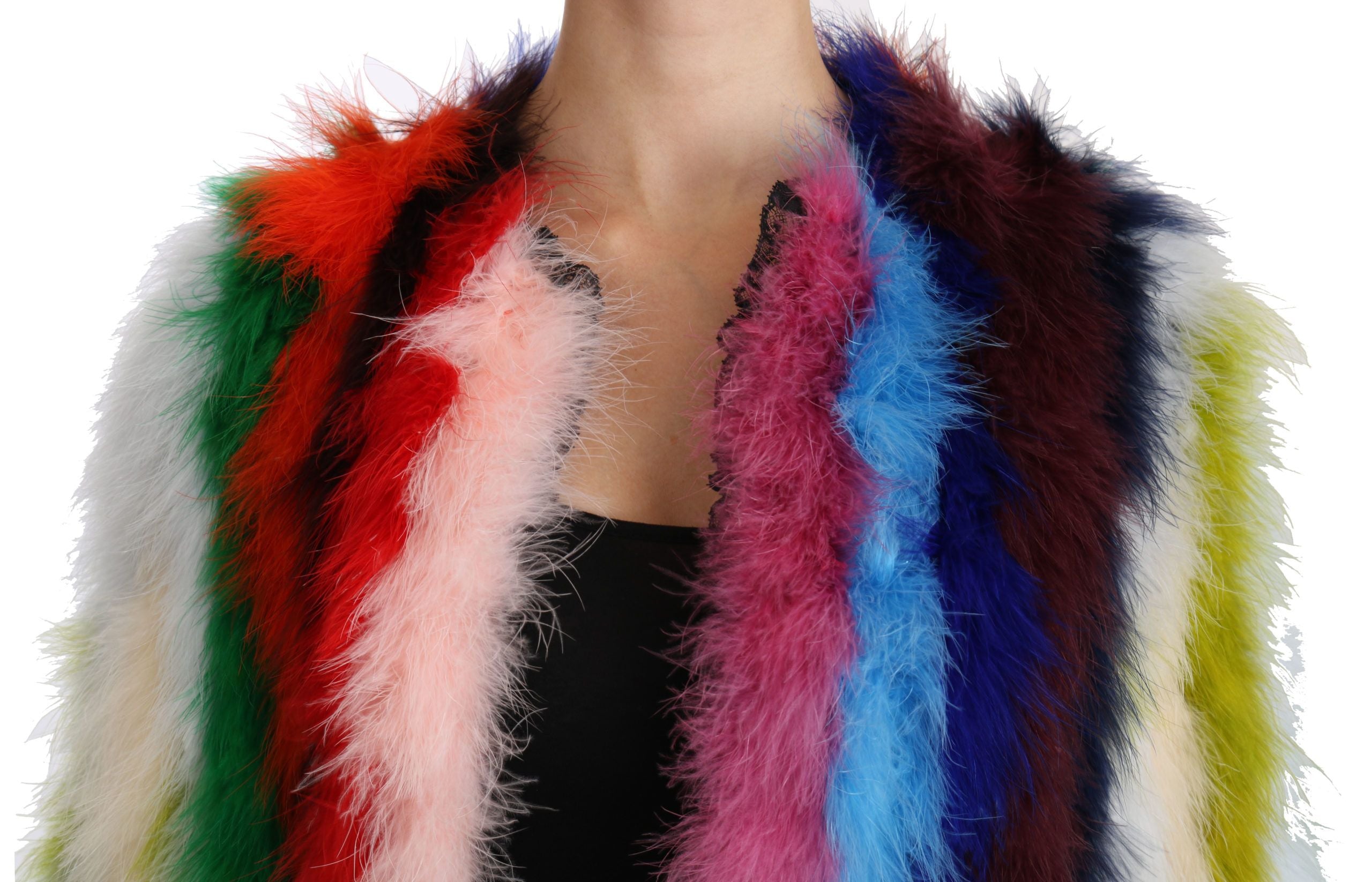 Dolce &amp; Gabbana Veste longue en plumes multicolores élégante