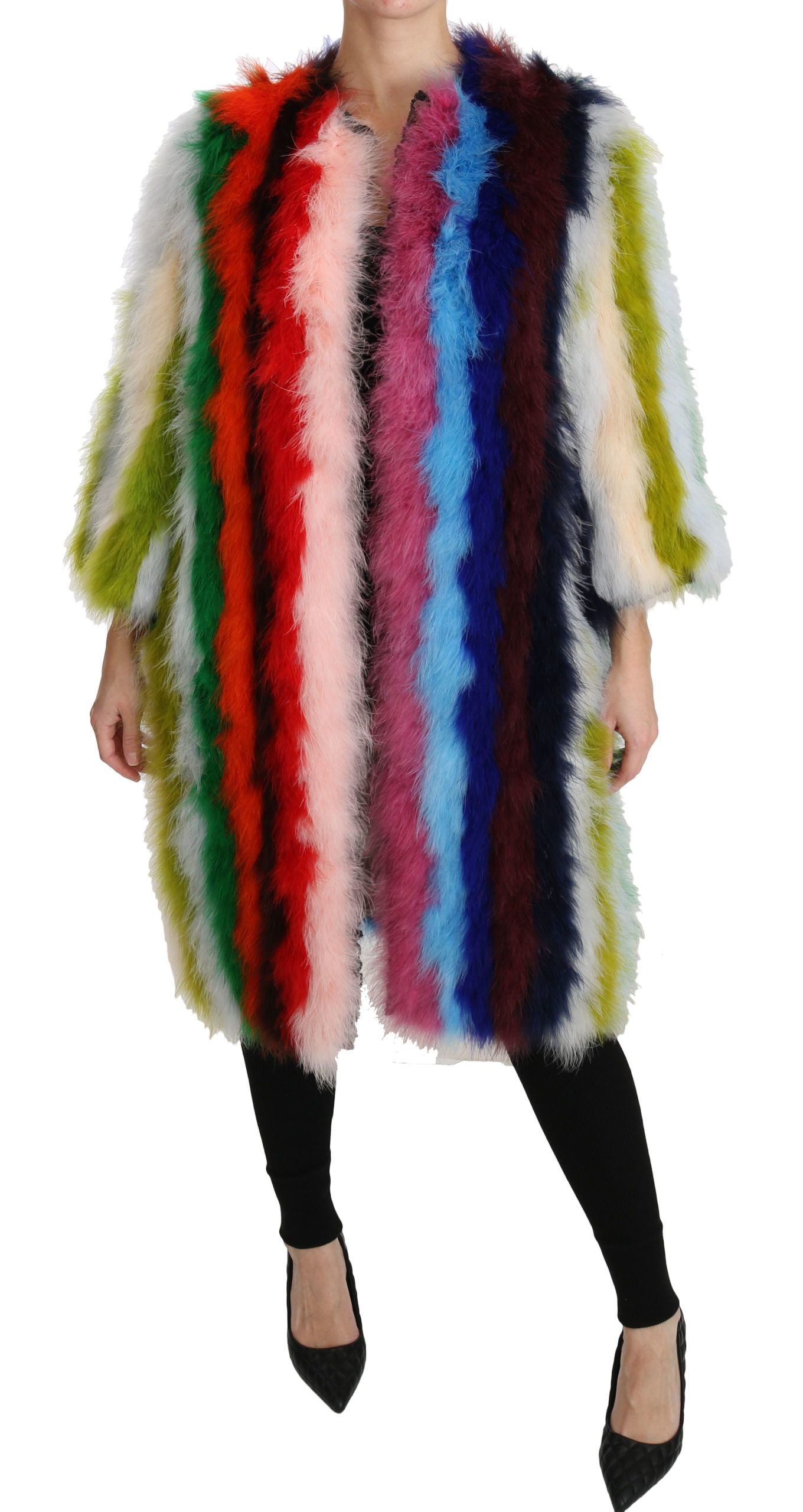 Dolce &amp; Gabbana Veste longue en plumes multicolores élégante