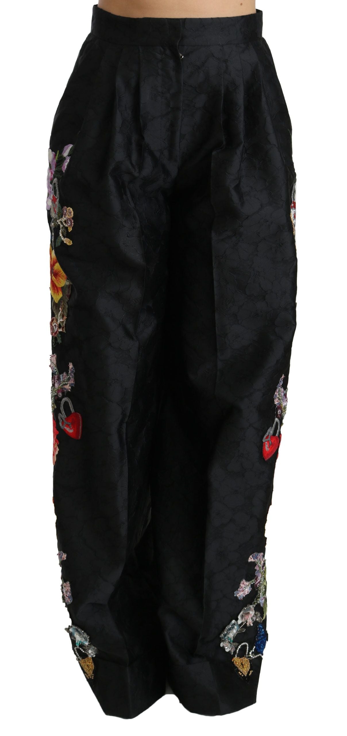 Dolce &amp; Gabbana Pantalon floral élégant taille haute à jambes larges