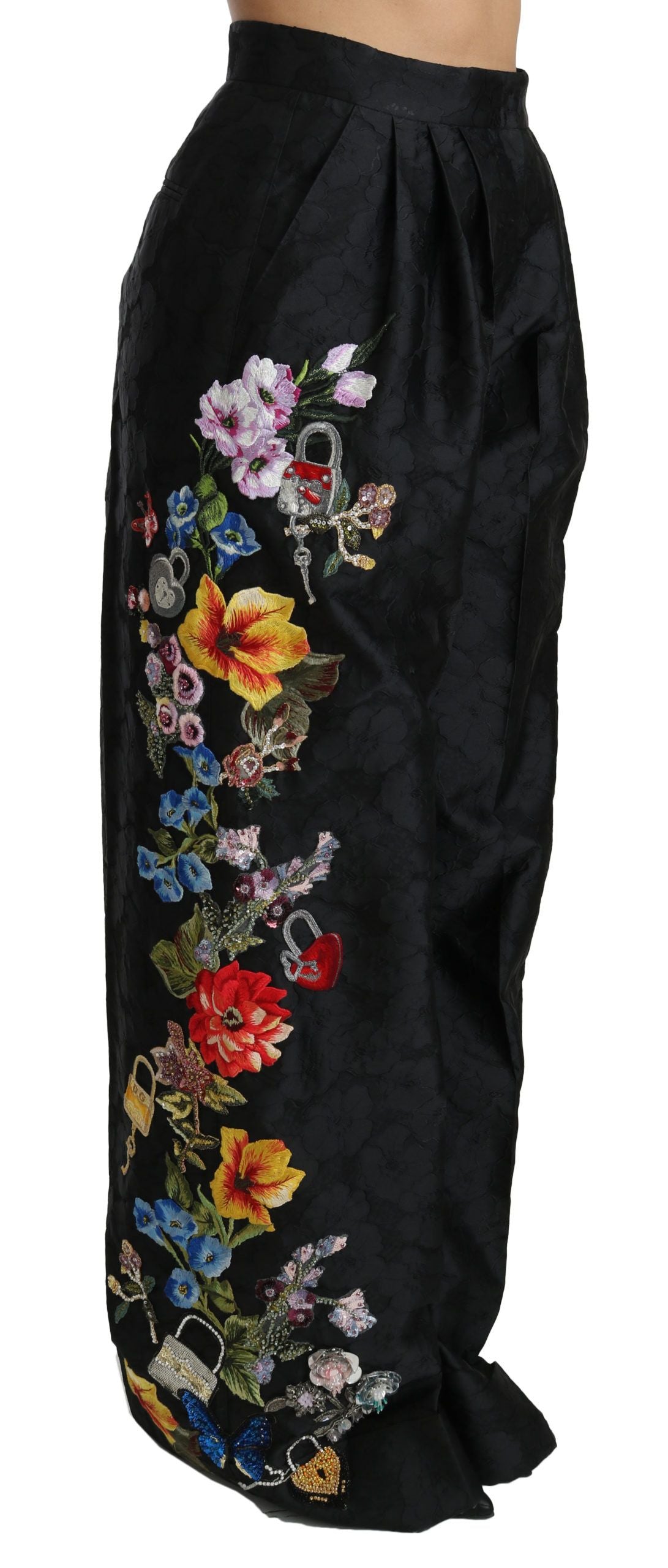 Dolce &amp; Gabbana Pantalon floral élégant taille haute à jambes larges