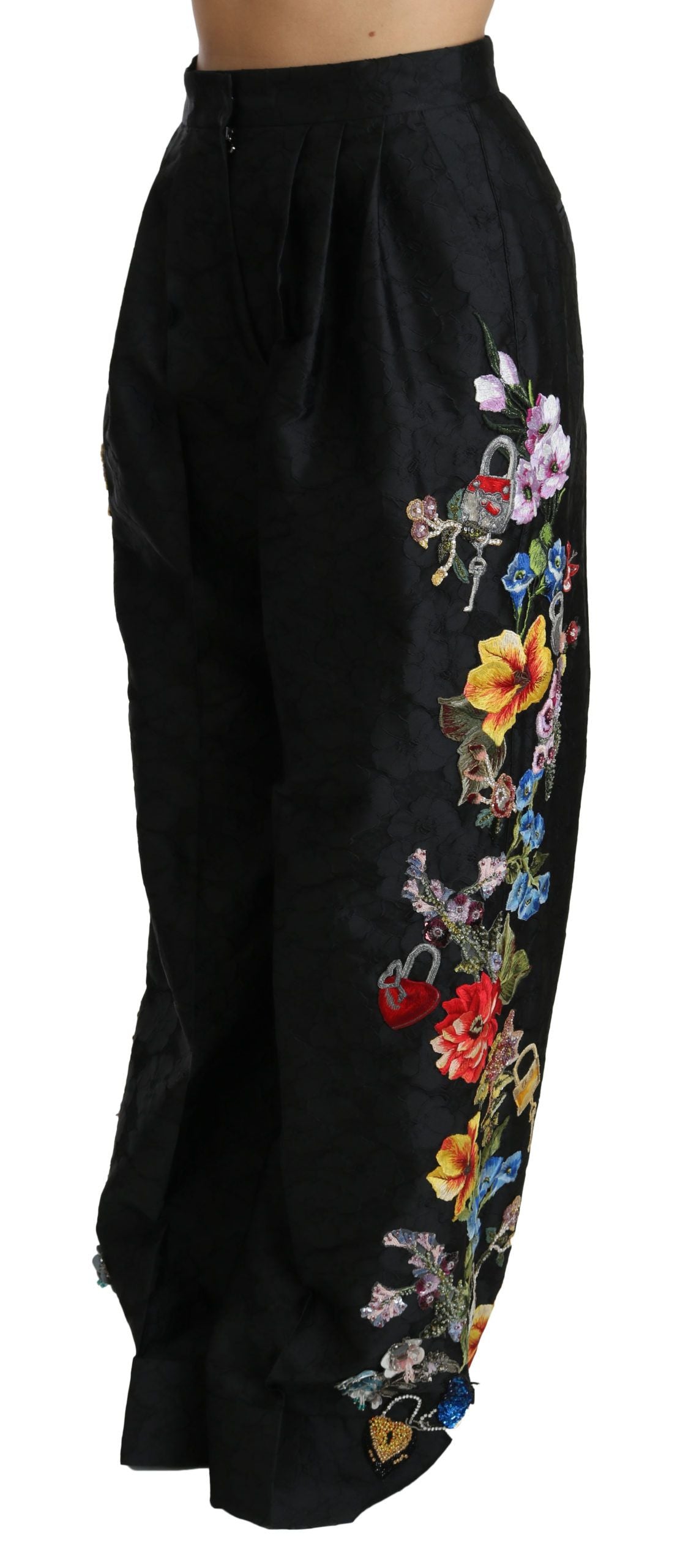 Dolce &amp; Gabbana Pantalon floral élégant taille haute à jambes larges