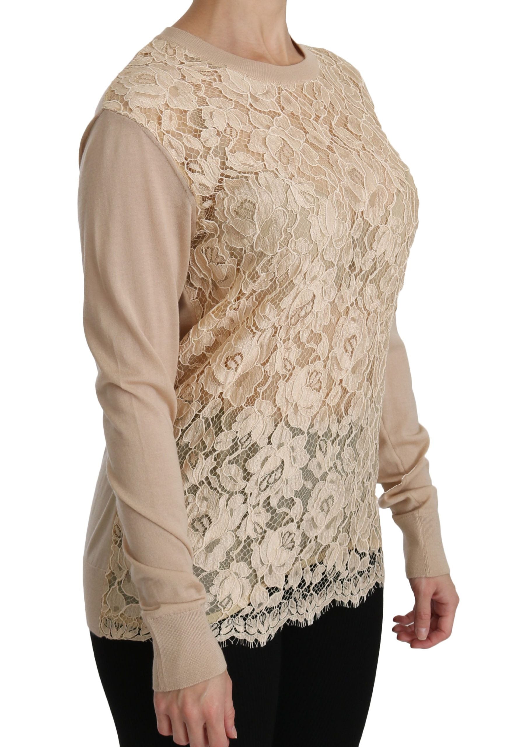 Dolce &amp; Gabbana Blouse élégante en cachemire à col rond en dentelle beige