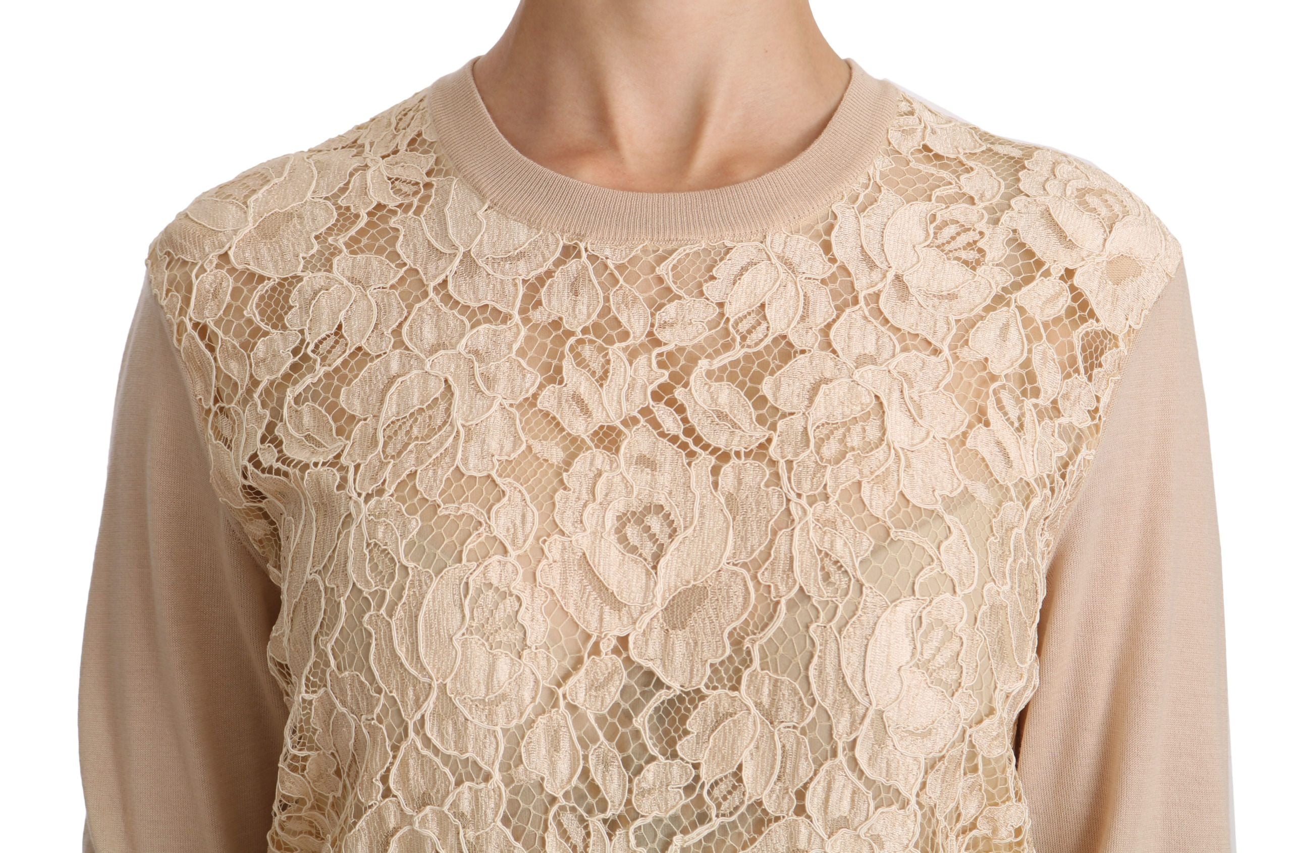 Dolce &amp; Gabbana Blouse élégante en cachemire à col rond en dentelle beige