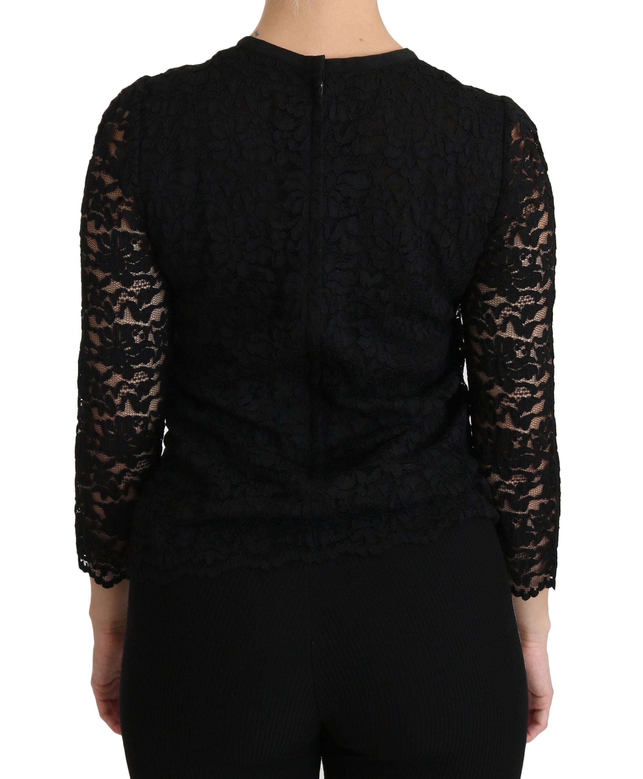 Dolce &amp; Gabbana Blouse élégante à col rond en dentelle noire