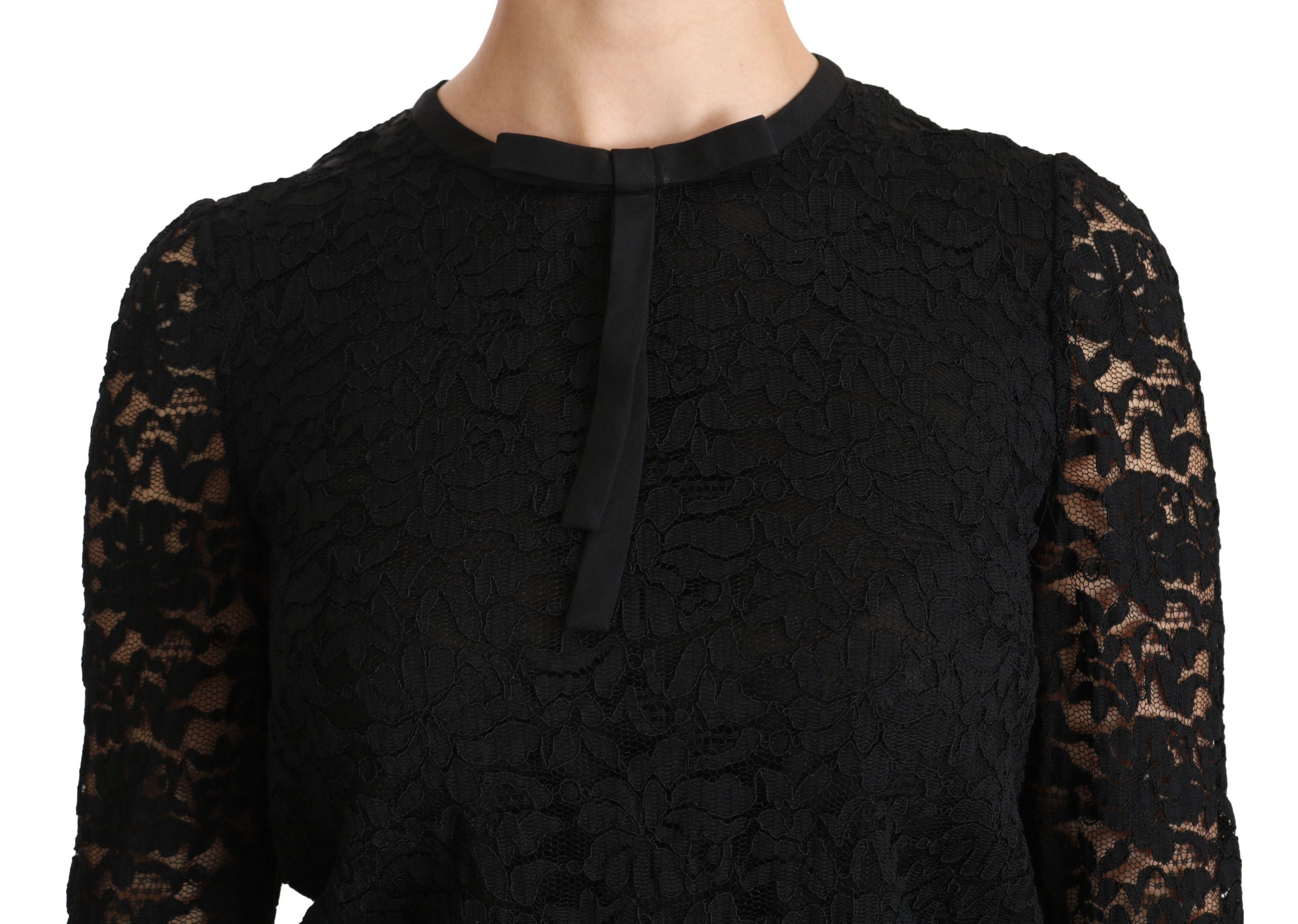 Dolce &amp; Gabbana Blouse élégante à col rond en dentelle noire