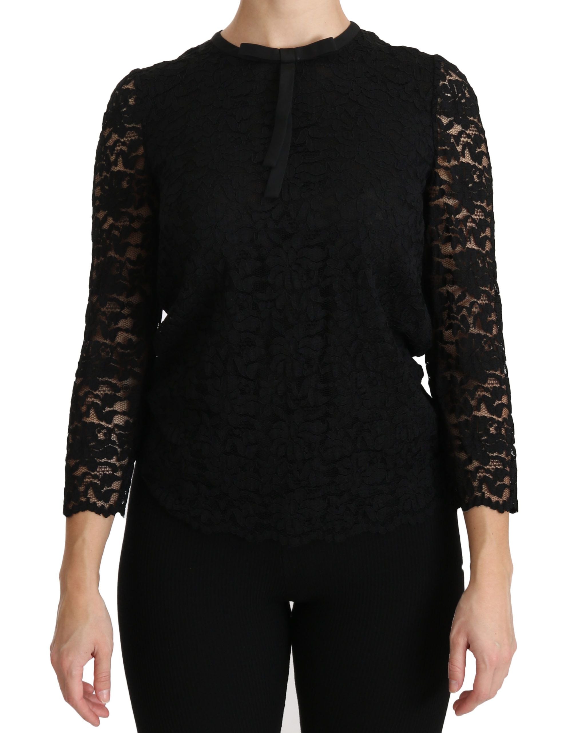 Dolce &amp; Gabbana Blouse élégante à col rond en dentelle noire