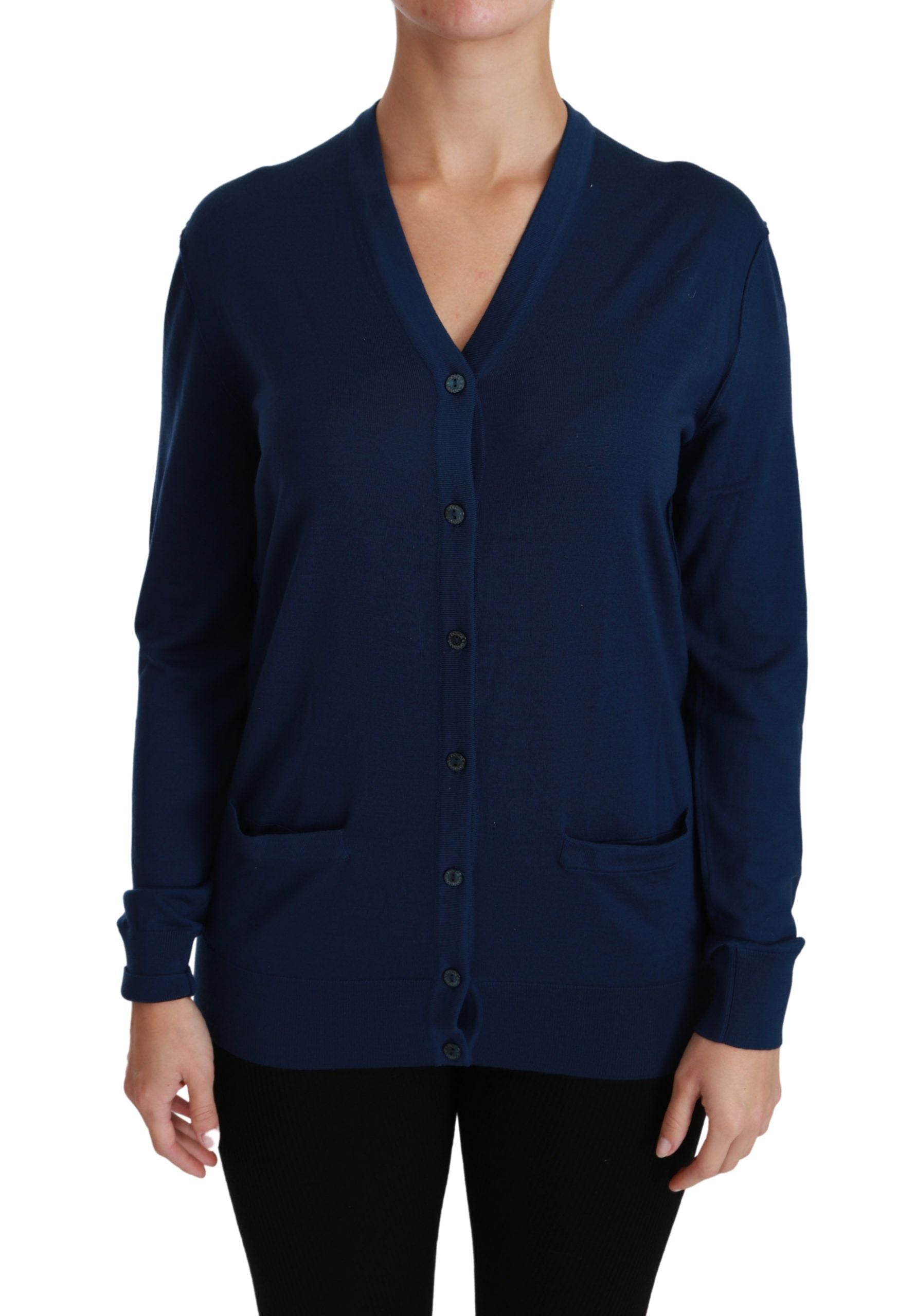 Dolce &amp; Gabbana Cardigan élégant en laine vierge bleue