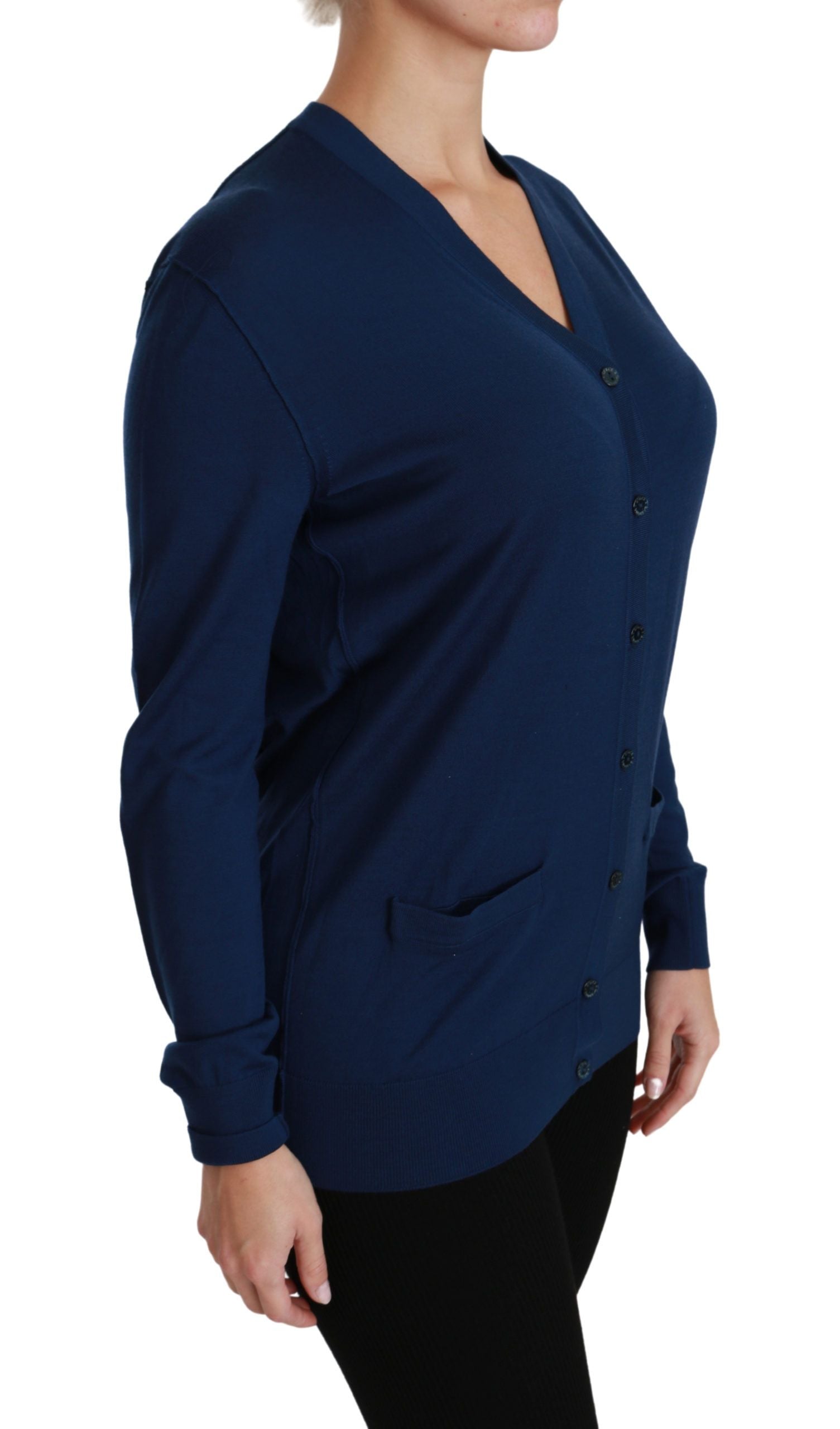 Dolce &amp; Gabbana Cardigan élégant en laine vierge bleue