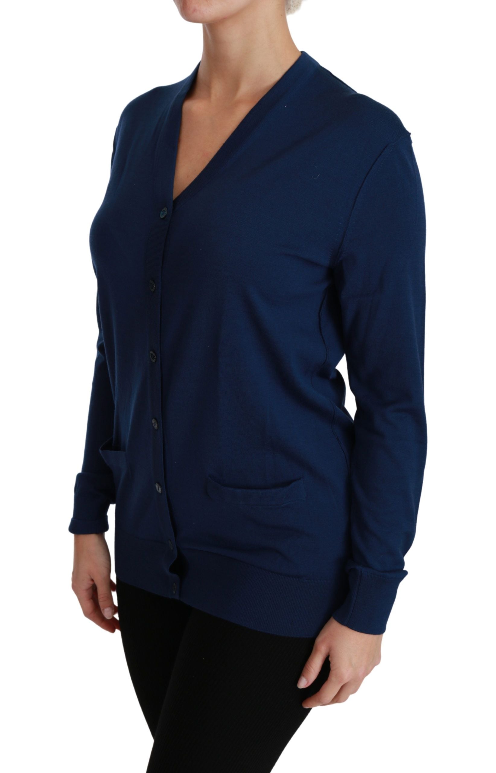 Dolce &amp; Gabbana Cardigan élégant en laine vierge bleue