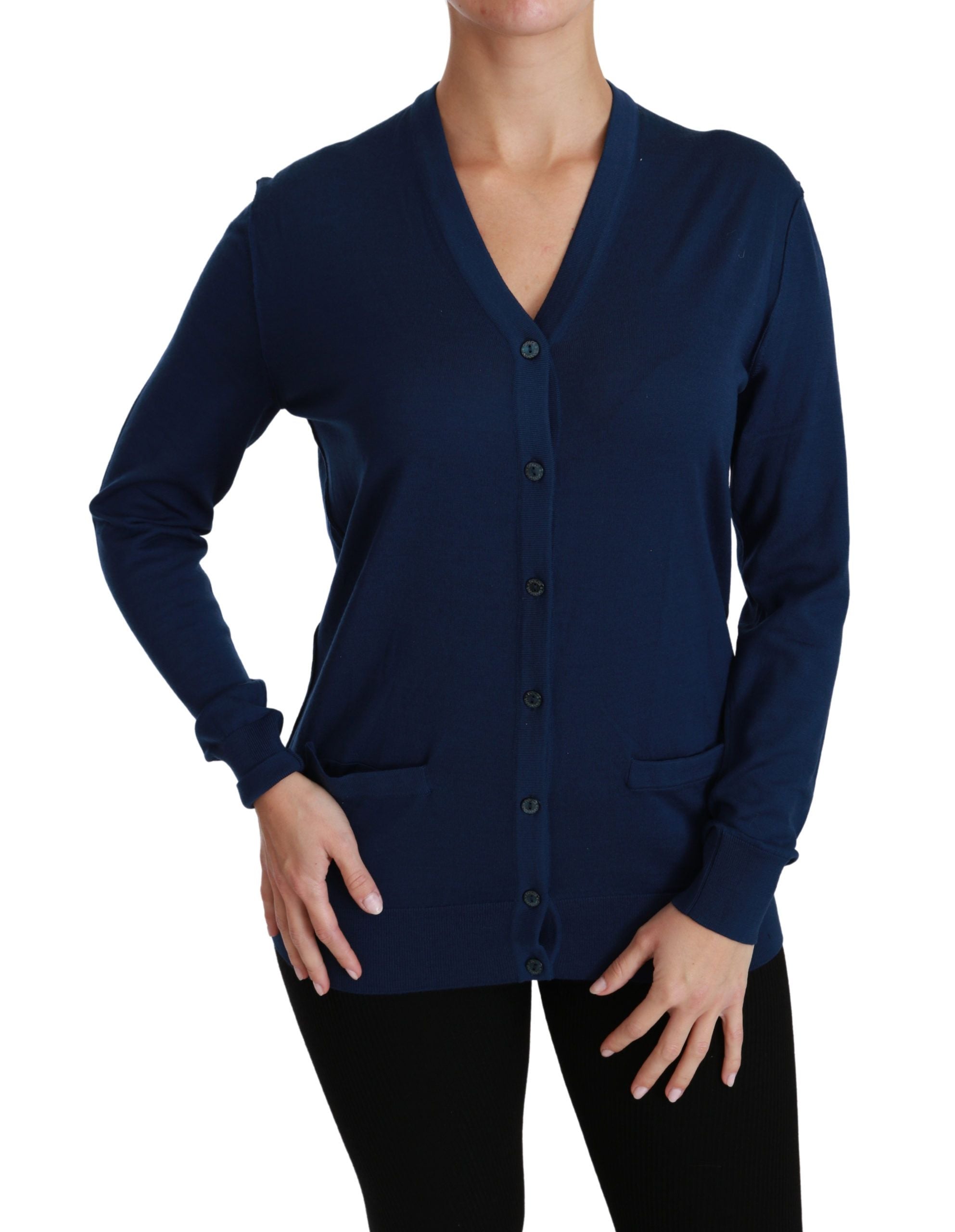 Dolce &amp; Gabbana Cardigan élégant en laine vierge bleue