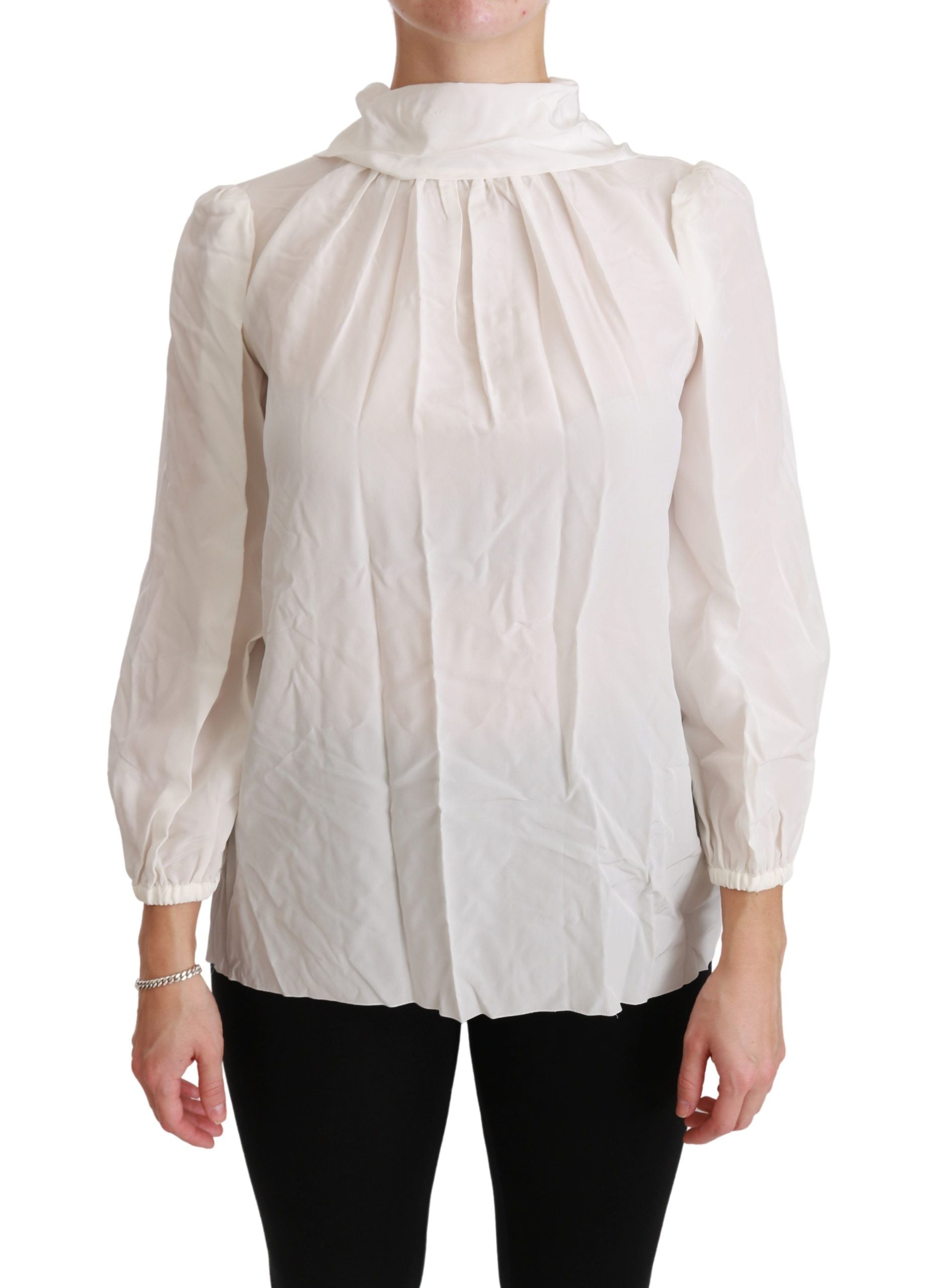 Dolce &amp; Gabbana Blouse élégante à col roulé en soie blanche