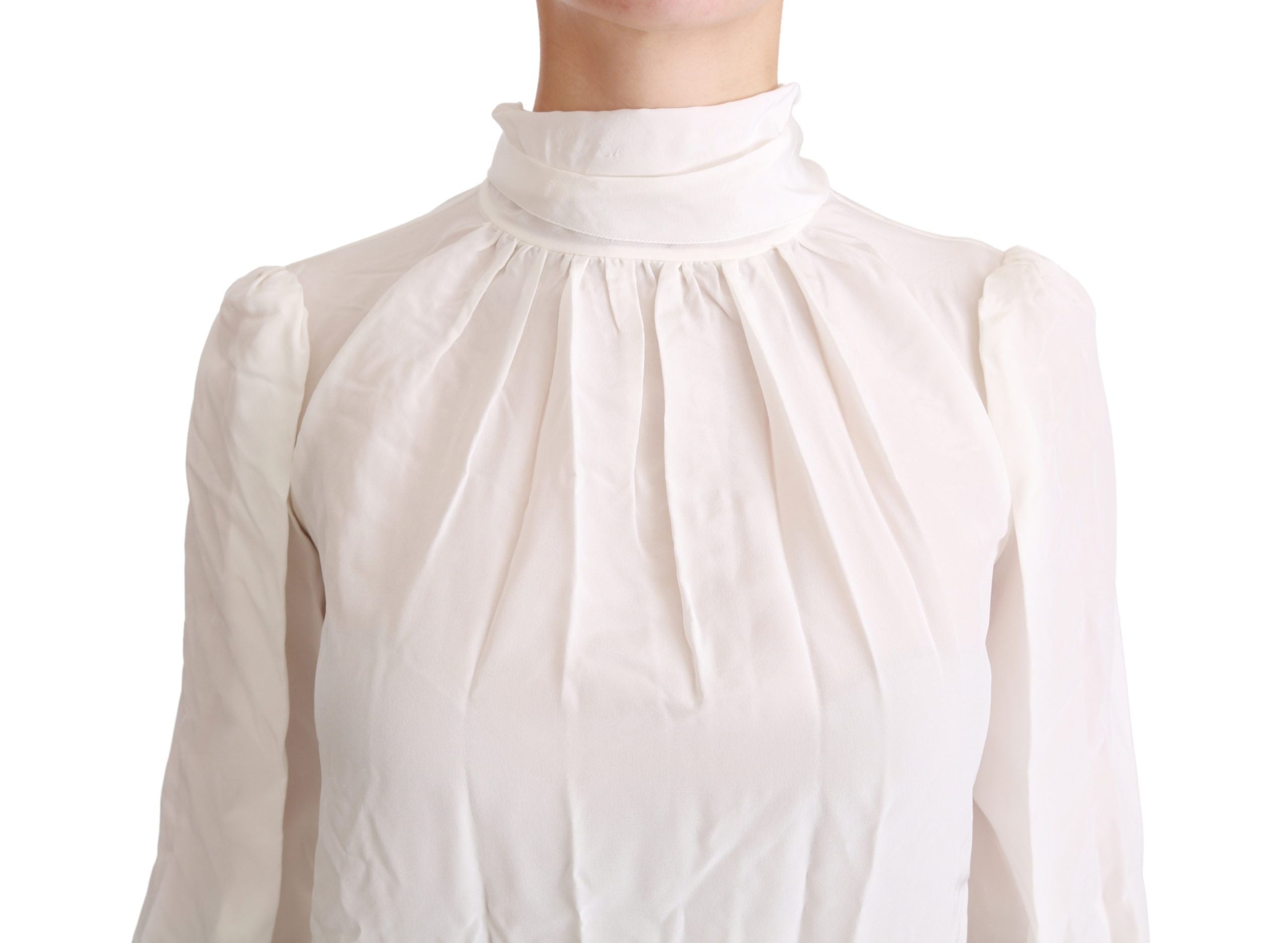 Dolce &amp; Gabbana Blouse élégante à col roulé en soie blanche