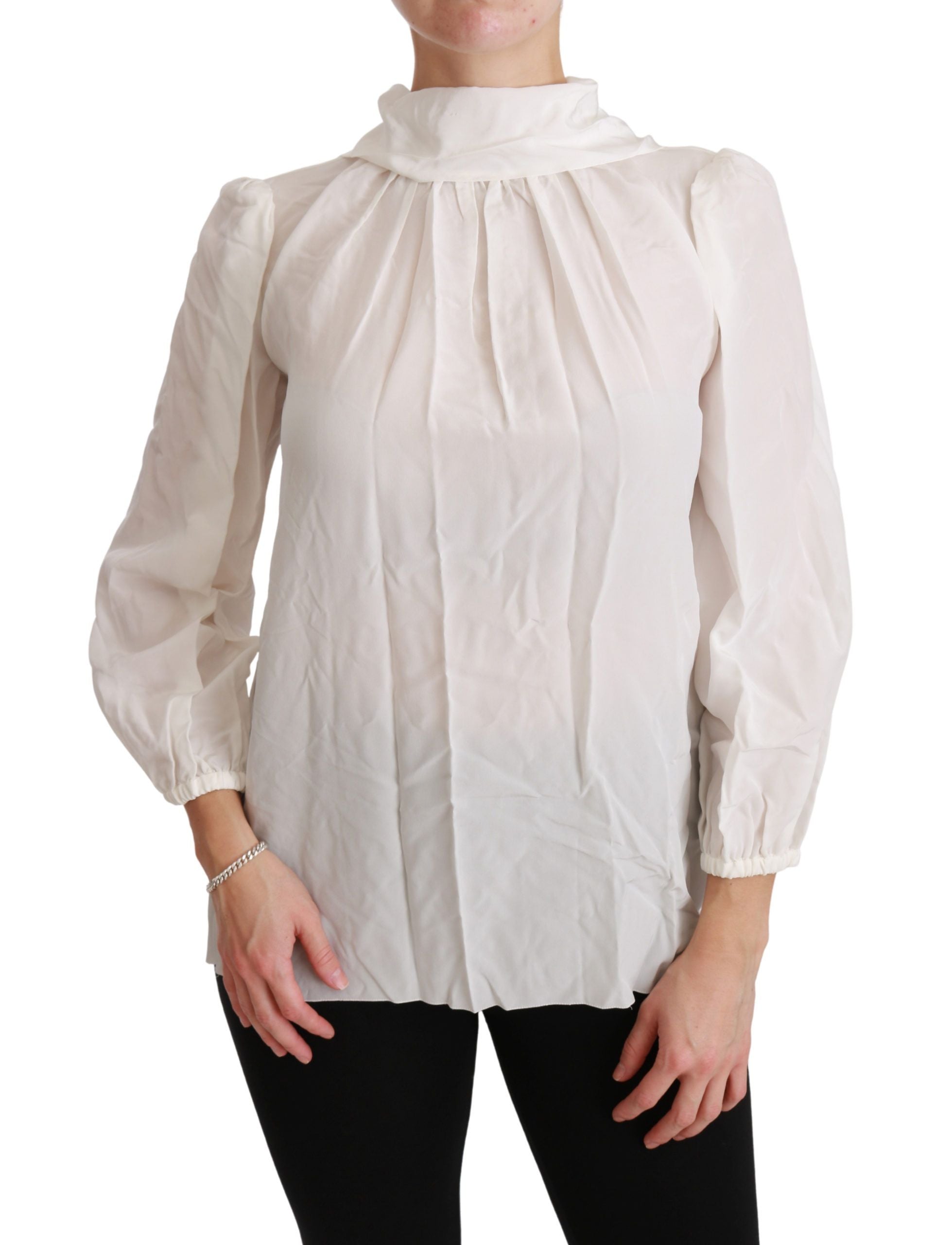 Dolce &amp; Gabbana Blouse élégante à col roulé en soie blanche