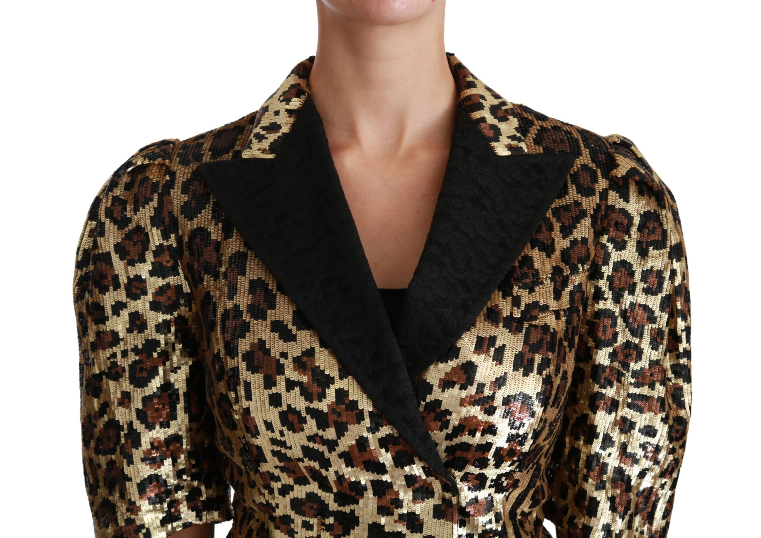 Dolce &amp; Gabbana Blazer doré à manches courtes à imprimé léopard