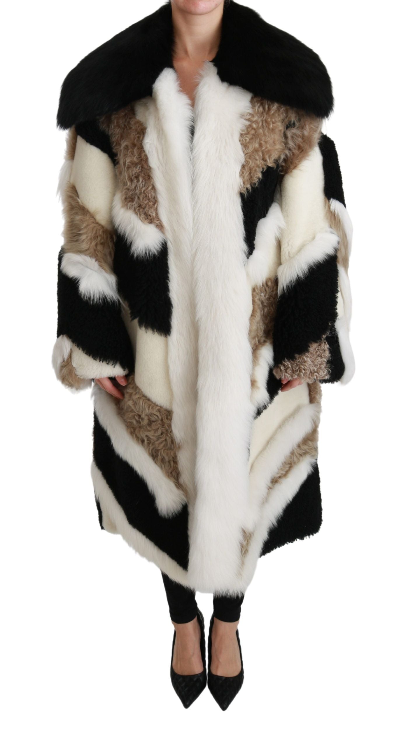 Dolce &amp; Gabbana Manteau cape en peau de mouton multicolore élégant