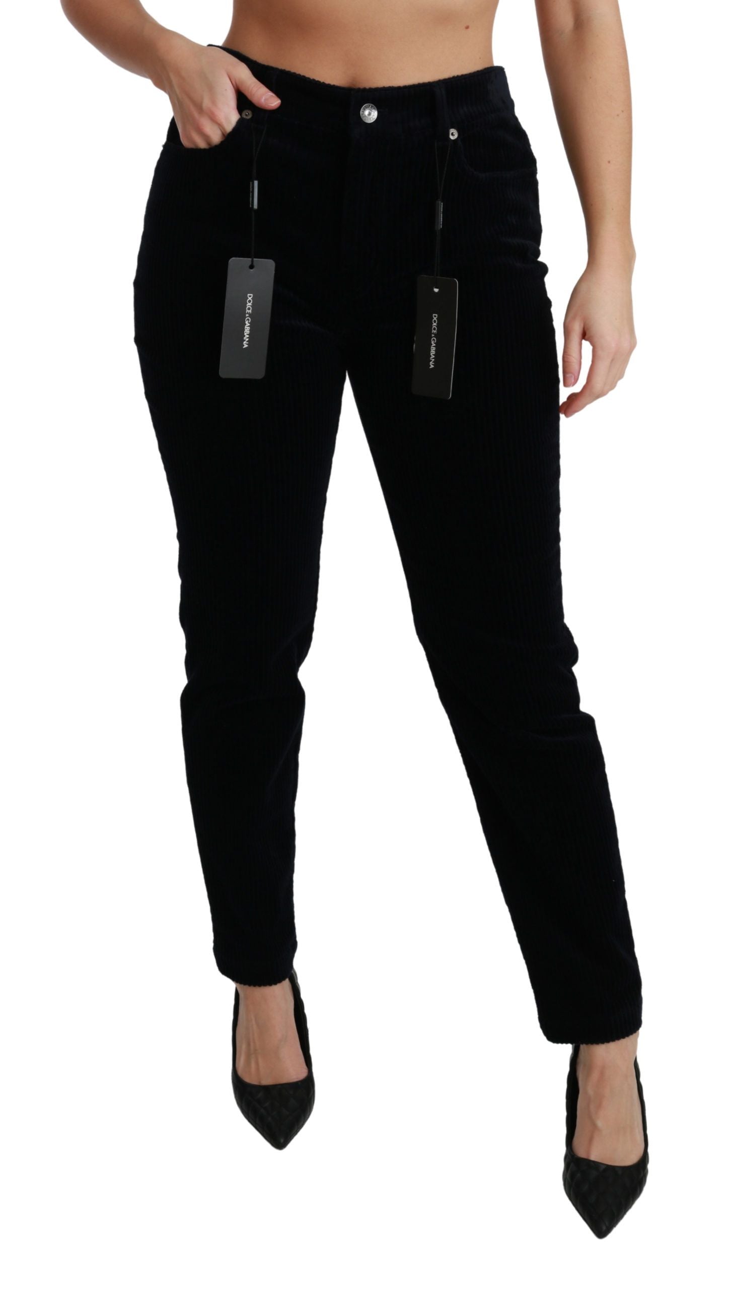 Dolce &amp; Gabbana Chic Jean skinny taille moyenne en velours côtelé