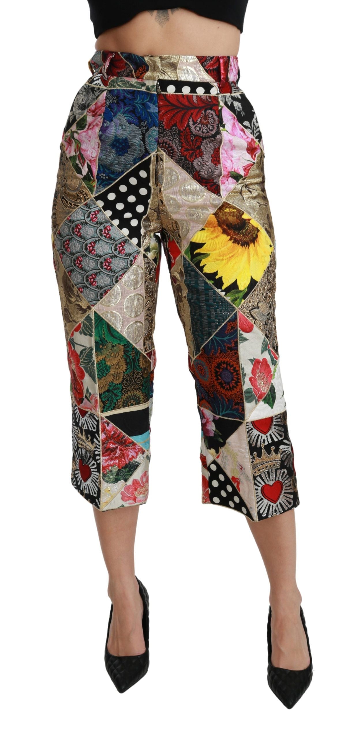 Dolce &amp; Gabbana Pantalon court élégant en soie mélangée taille haute