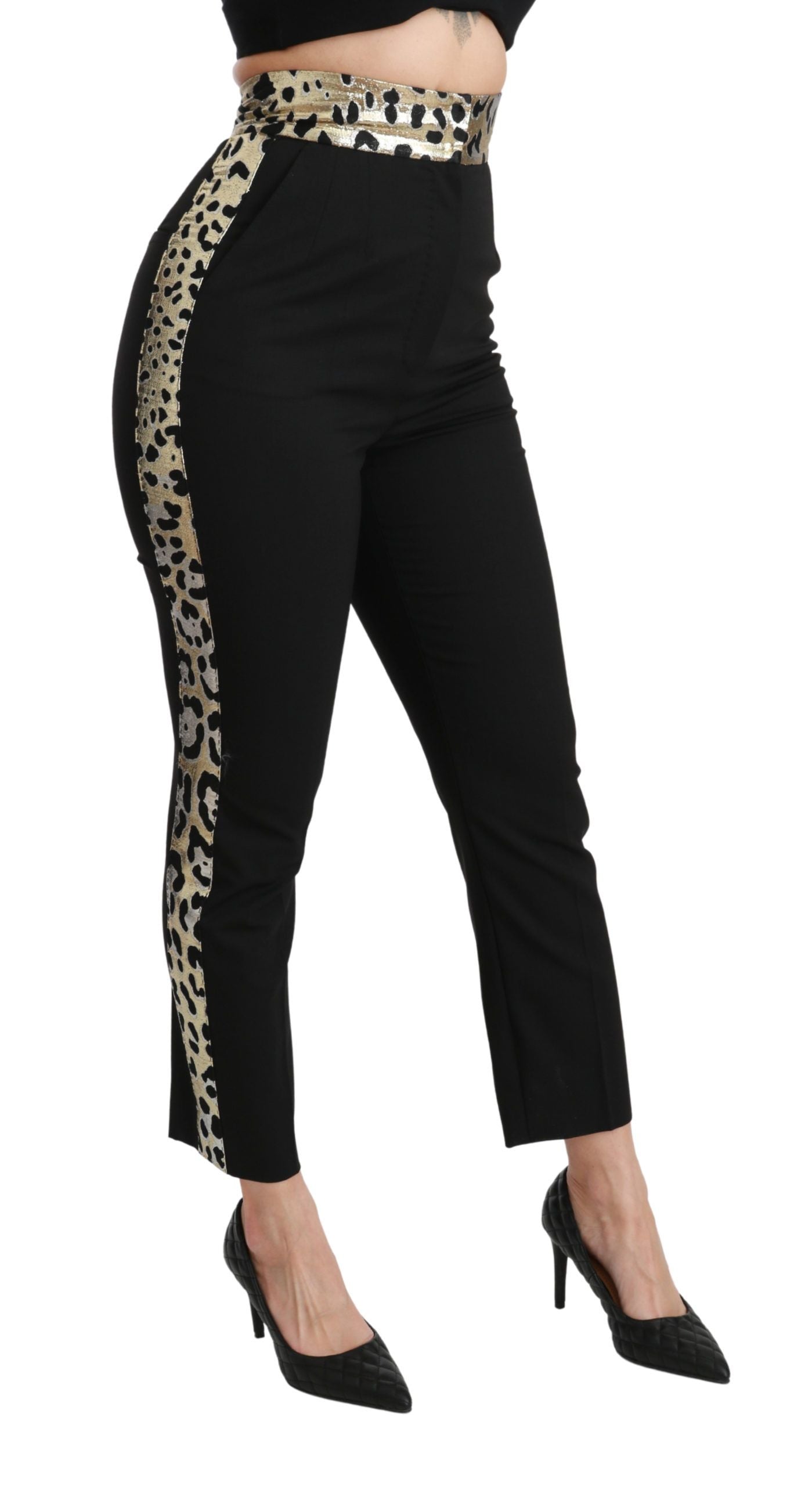 Dolce &amp; Gabbana Pantalon taille haute en jacquard léopard doré