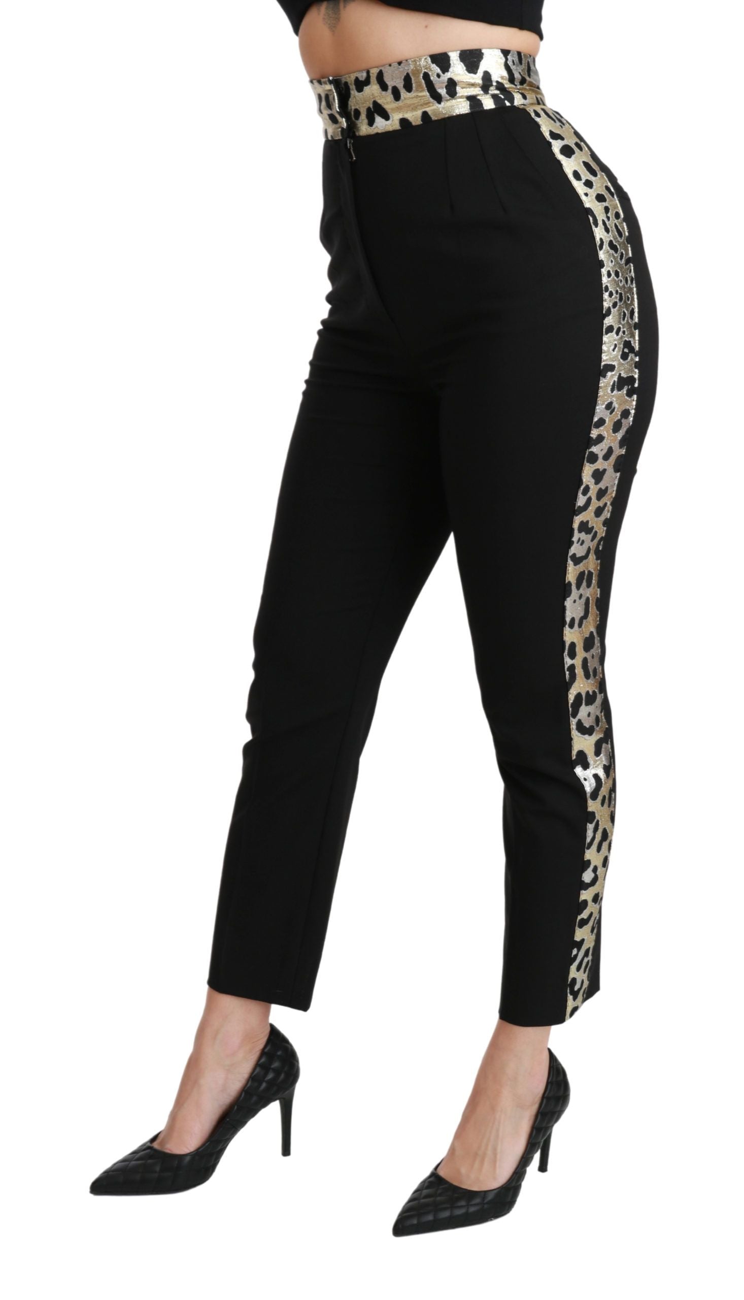 Dolce &amp; Gabbana Pantalon taille haute en jacquard léopard doré