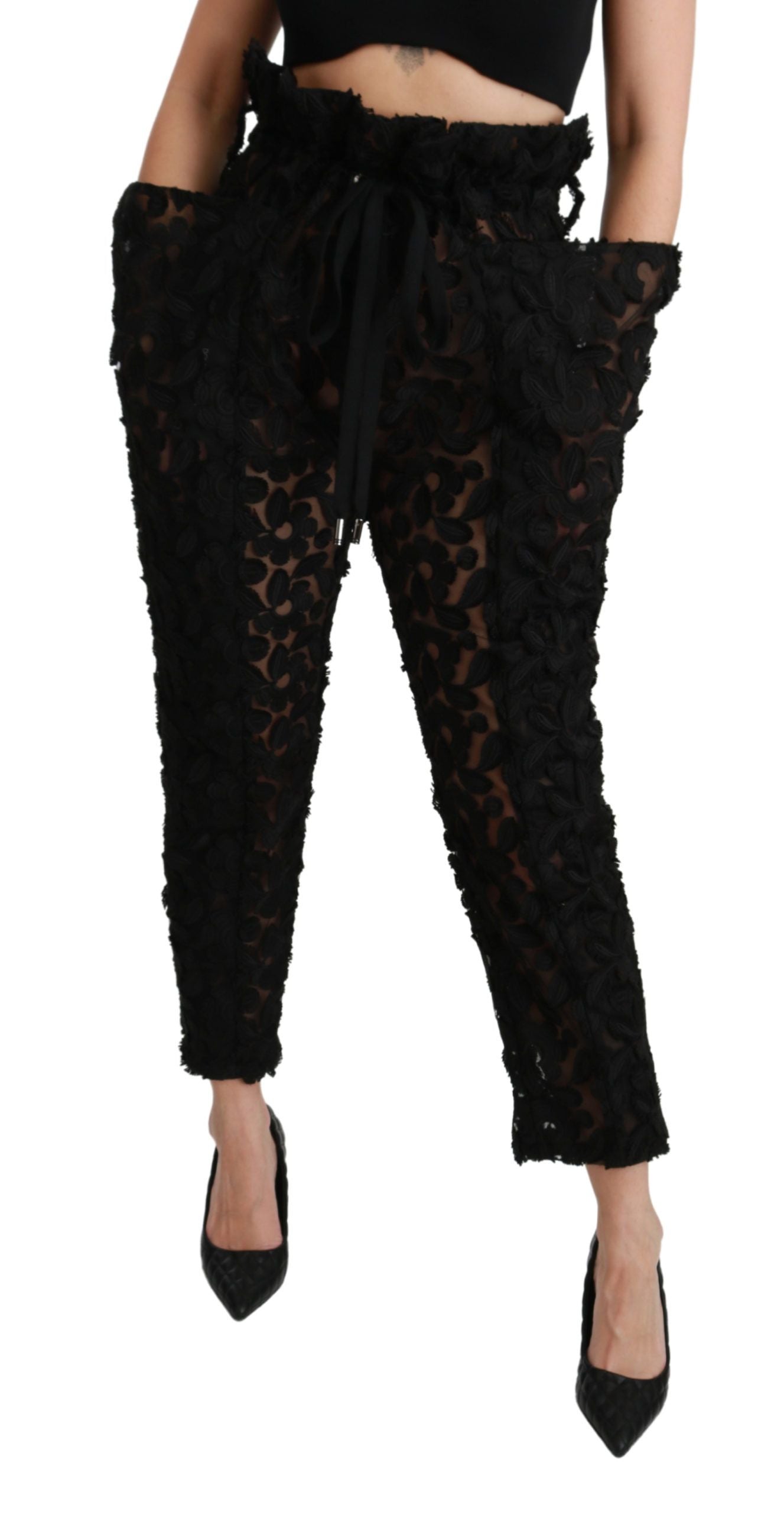 Dolce &amp; Gabbana Chic Pantalon fuselé en dentelle taille haute