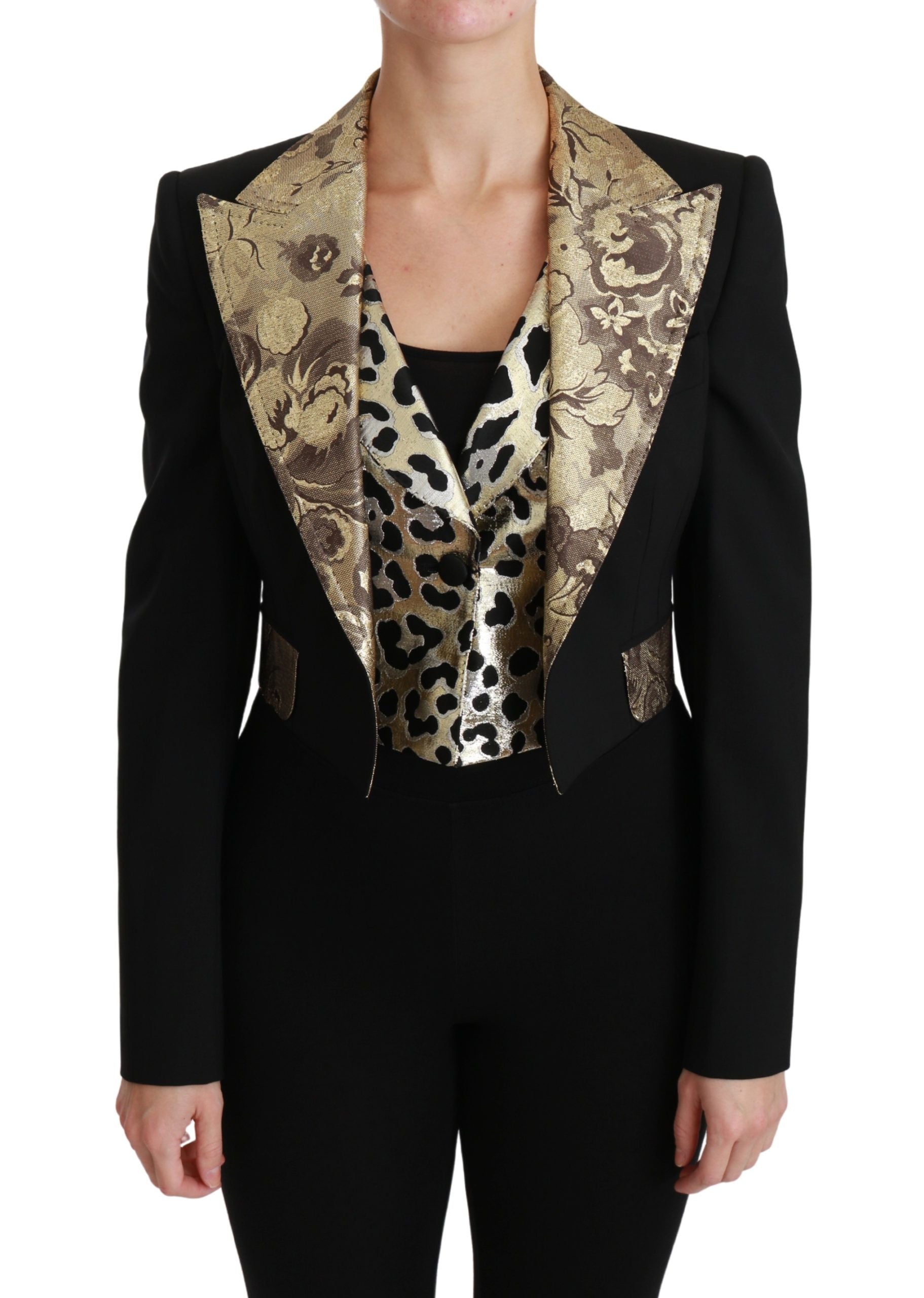 Dolce &amp; Gabbana Ensemble veste et gilet à fleurs en or noir opulent