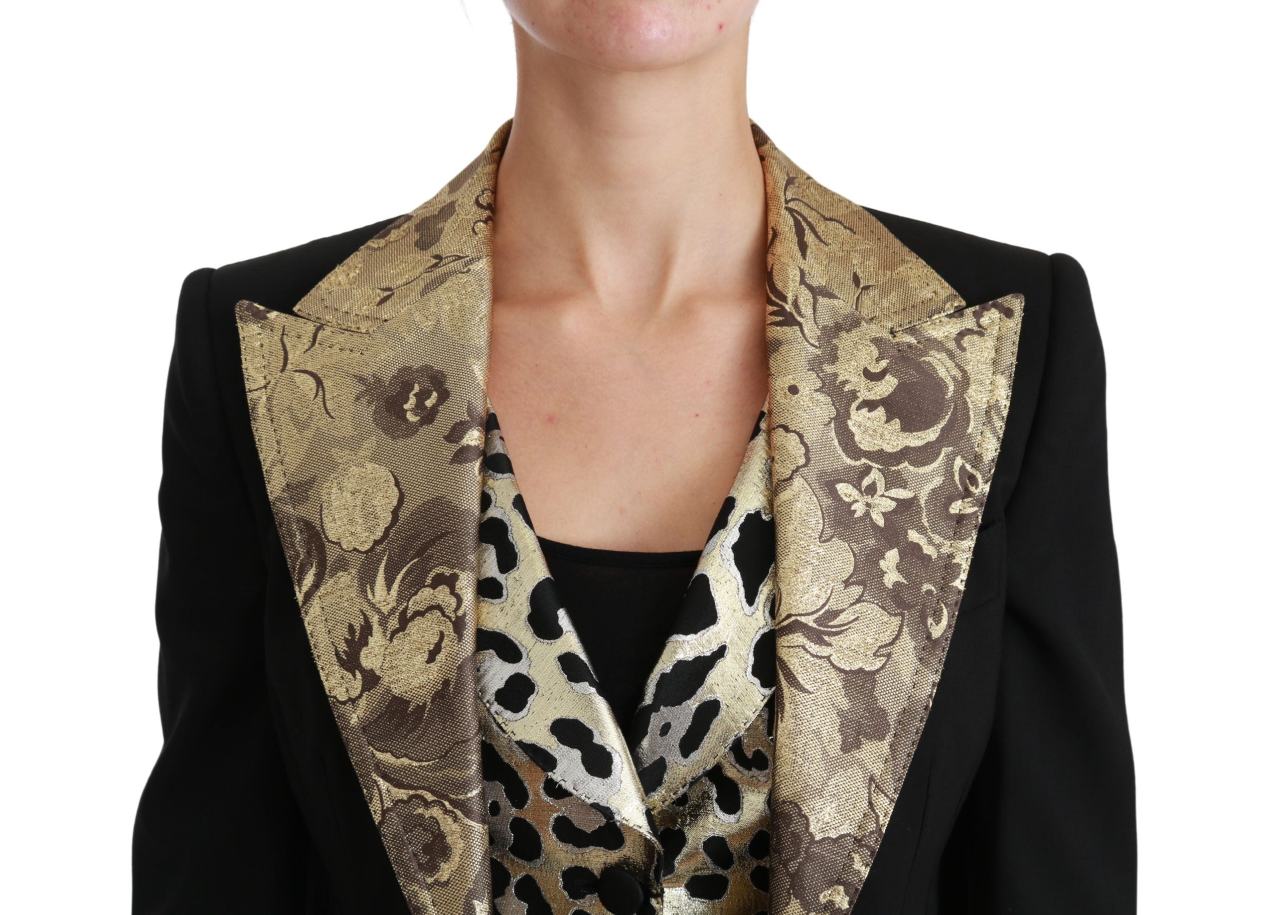 Dolce &amp; Gabbana Ensemble veste et gilet à fleurs en or noir opulent