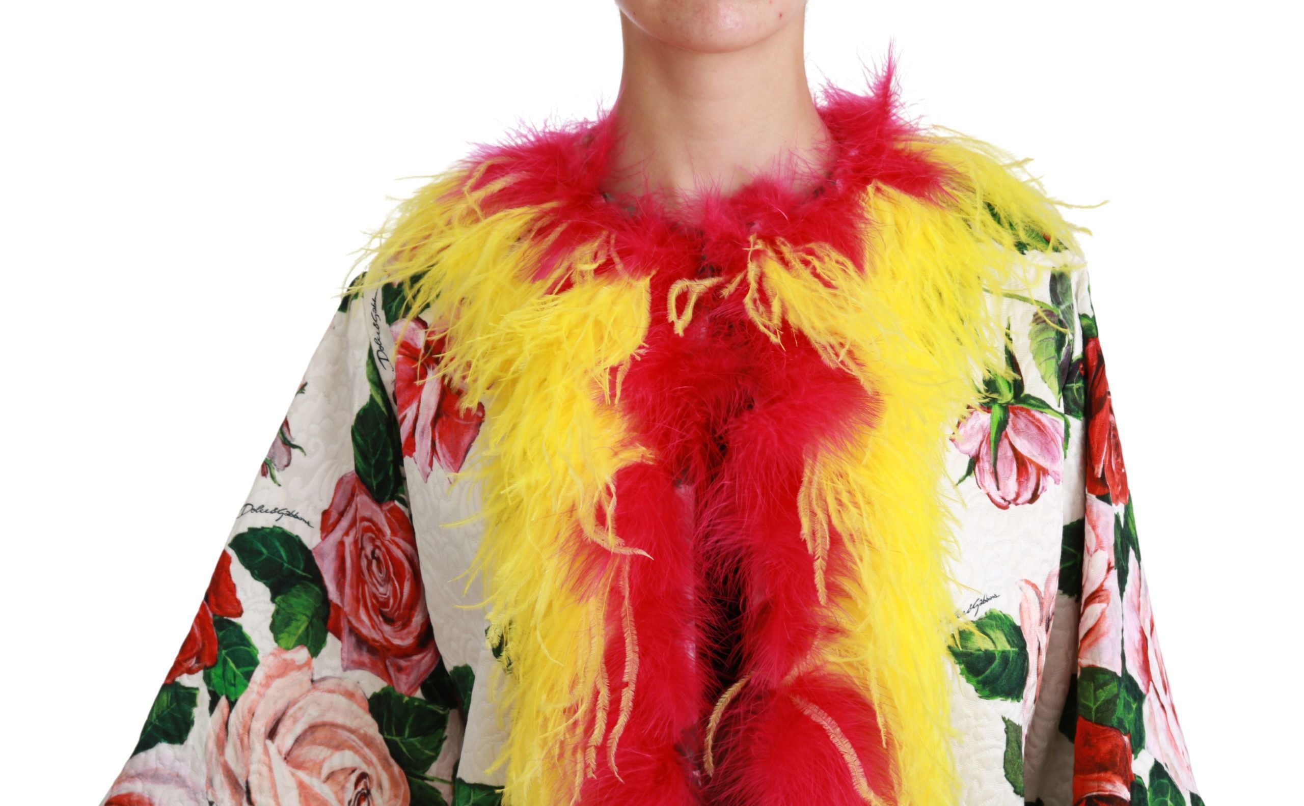 Dolce &amp; Gabbana Veste cape florale élégante avec détails en fourrure