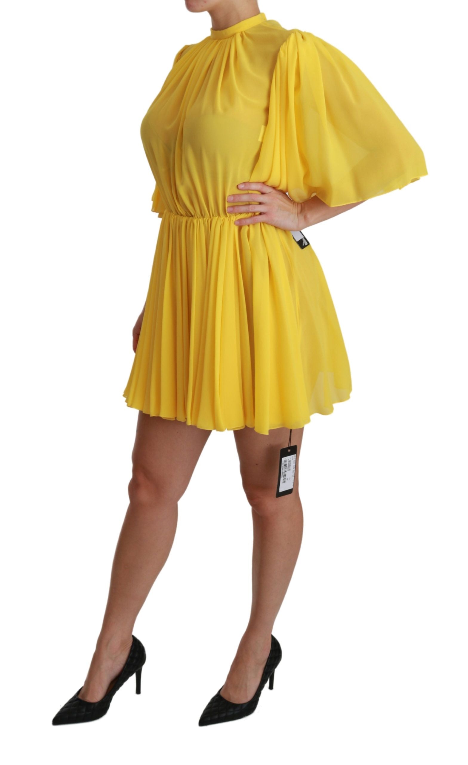 Dolce &amp; Gabbana Mini-robe trapèze plissée en soie en jaune soleil