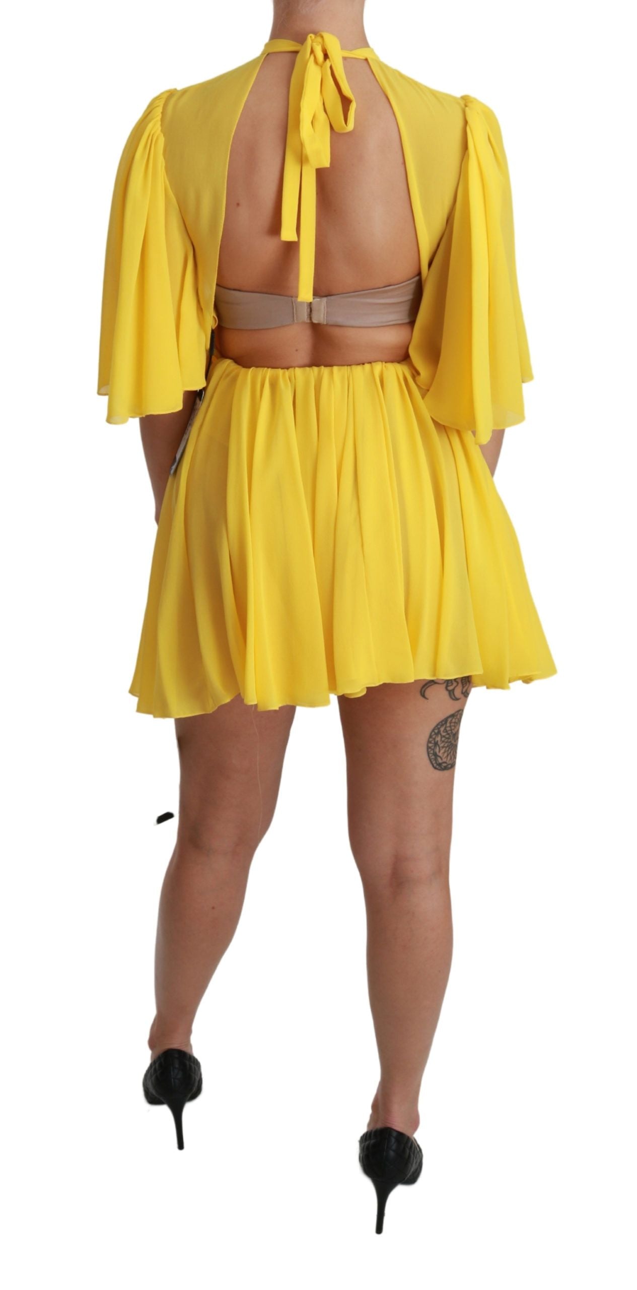 Dolce &amp; Gabbana Mini-robe trapèze plissée en soie en jaune soleil