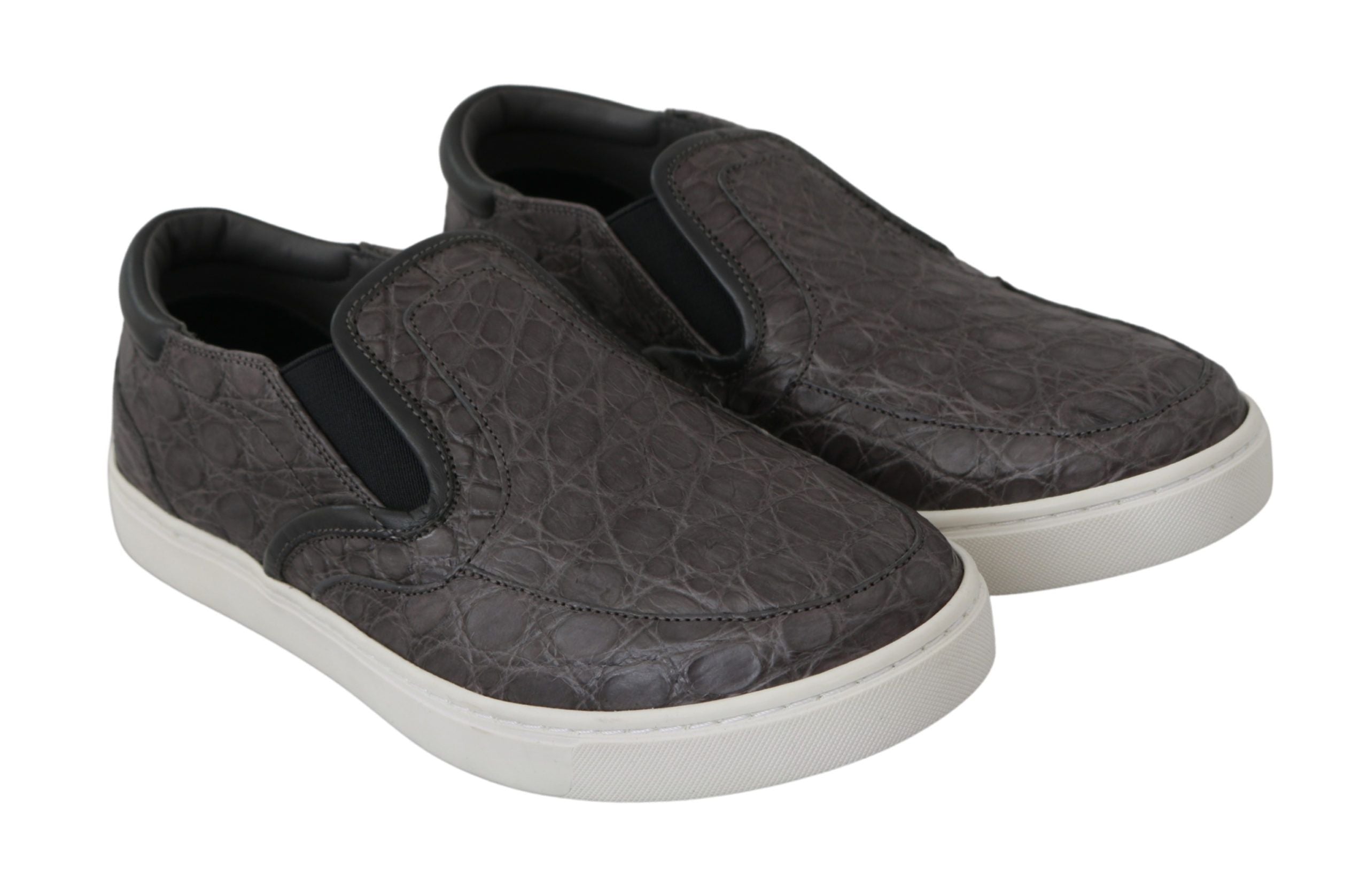 Dolce &amp; Gabbana Mocassins élégants en cuir gris Caiman