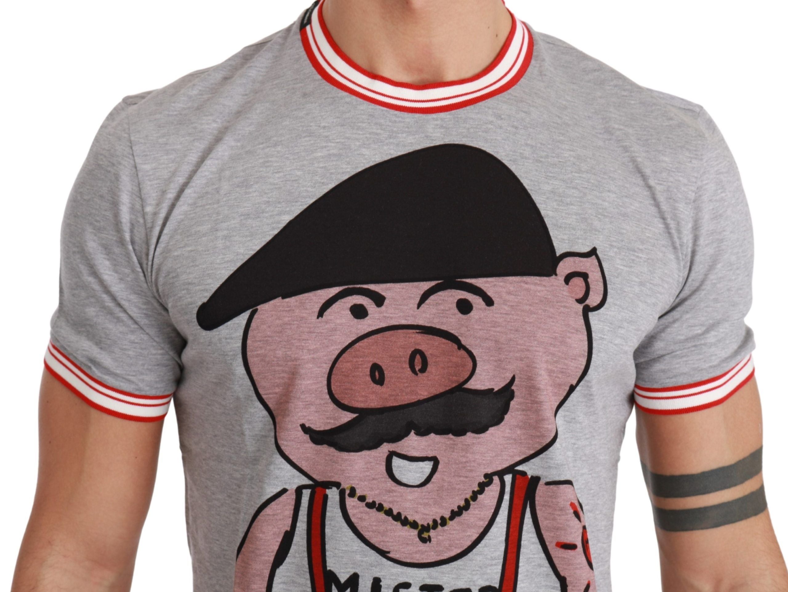 Dolce &amp; Gabbana Chic T-shirt en coton gris avec motif Année du Cochon