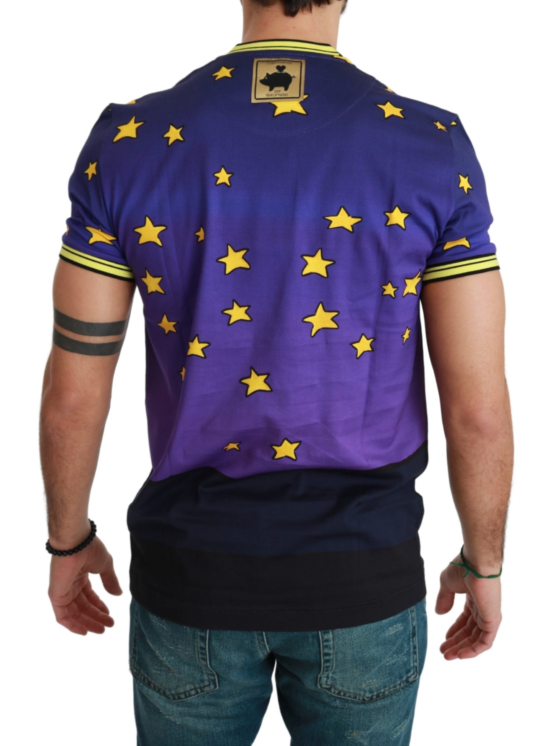 Dolce &amp; Gabbana T-shirt à col rond en coton violet avec motif cochon