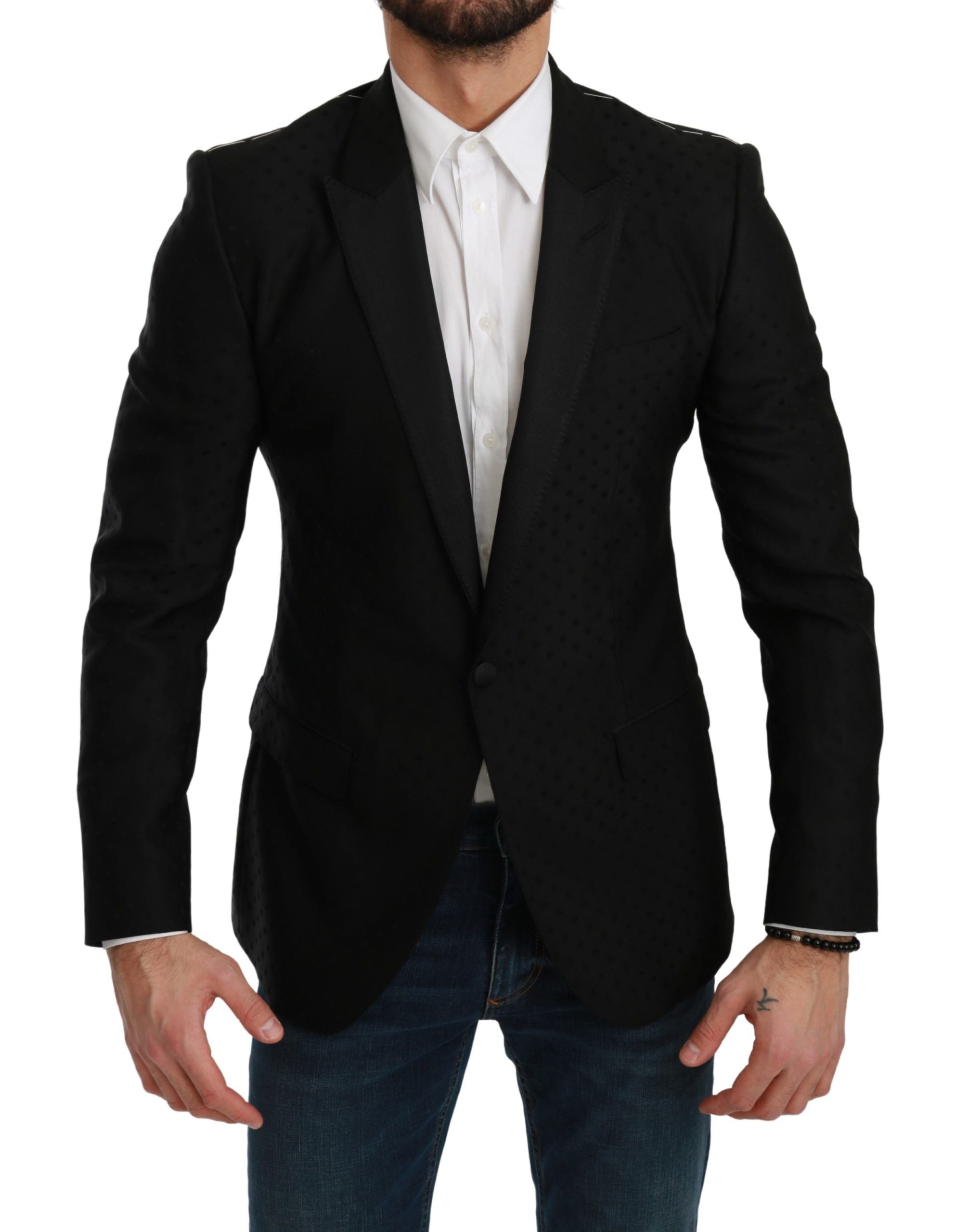 Dolce &amp; Gabbana Blazer élégant en laine mélangée à pois noirs