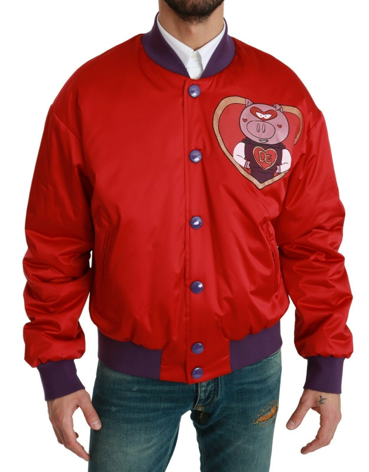 Dolce &amp; Gabbana Blouson aviateur rouge vif à motif multicolore