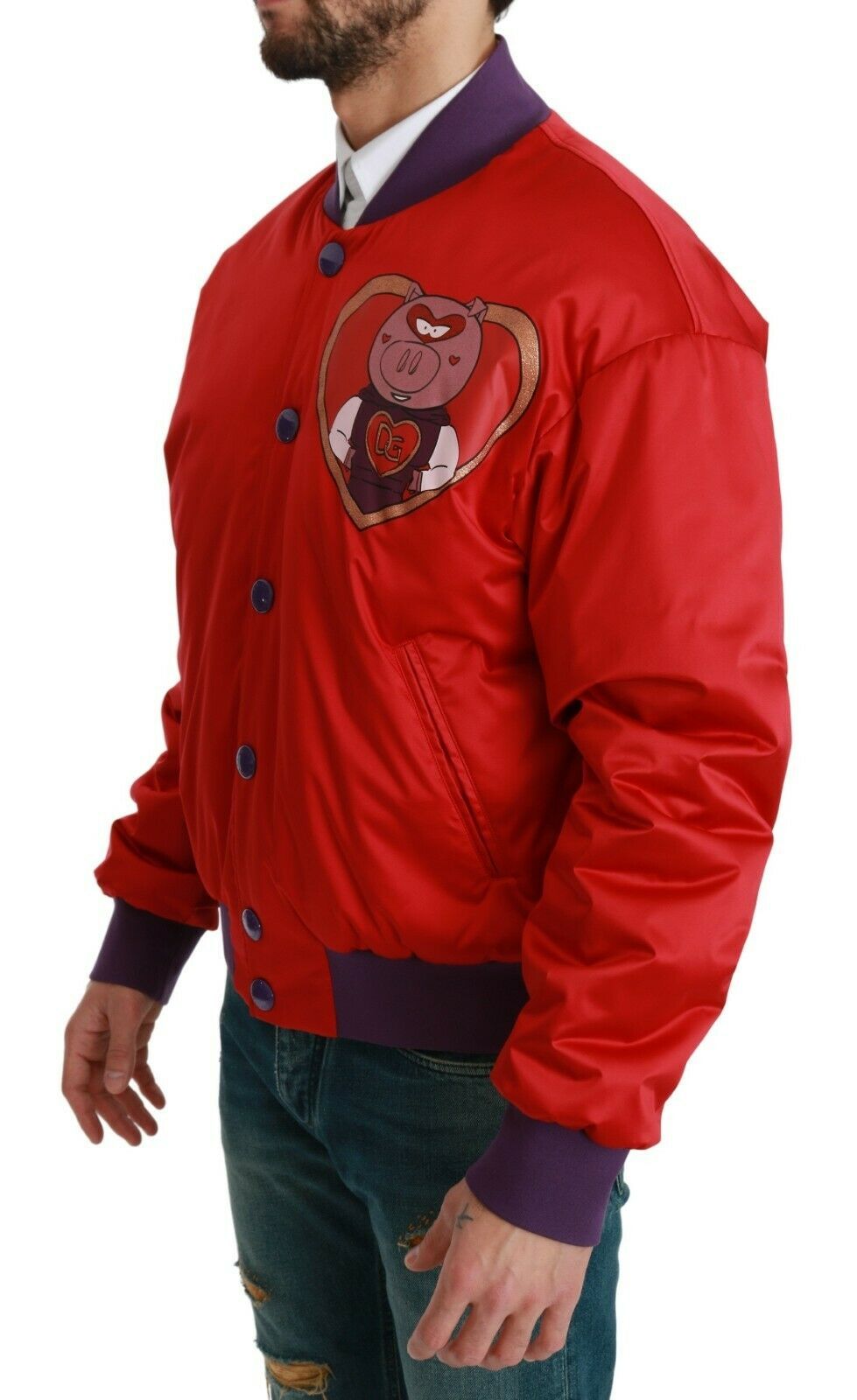 Dolce &amp; Gabbana Blouson aviateur rouge vif à motif multicolore