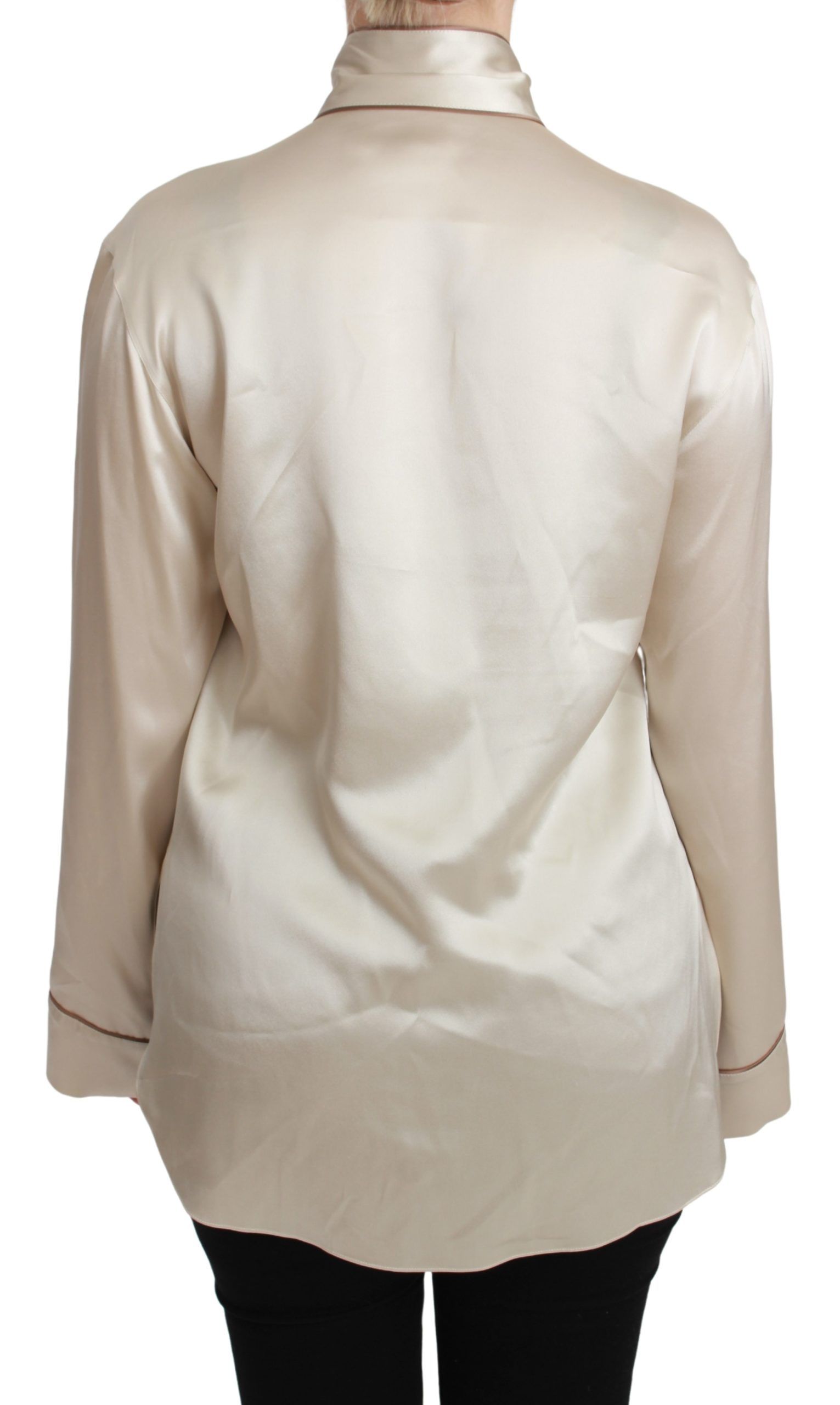 Dolce &amp; Gabbana Blouse élégante en satin de soie beige avec broderie QUEEN